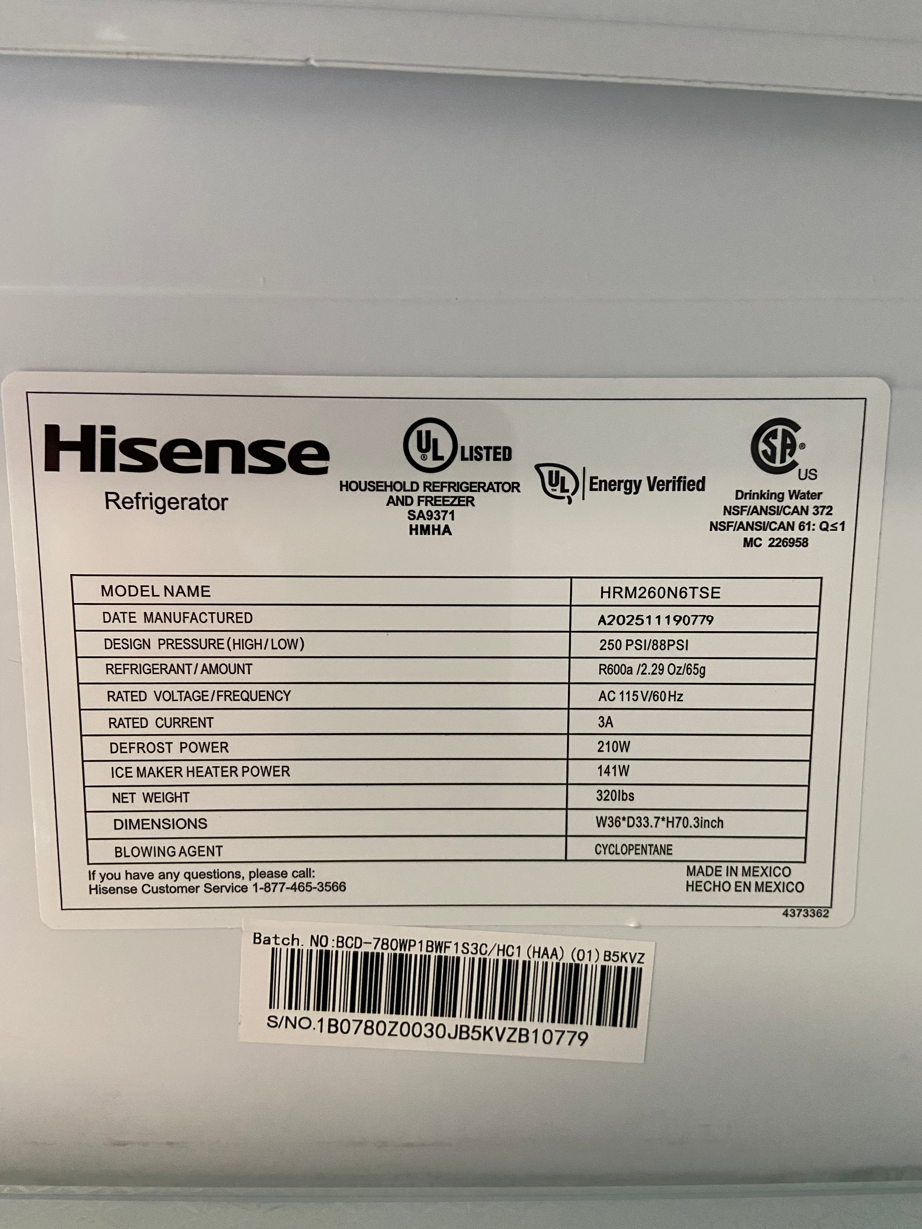 Hisense 4-Door French Door Refrigerator