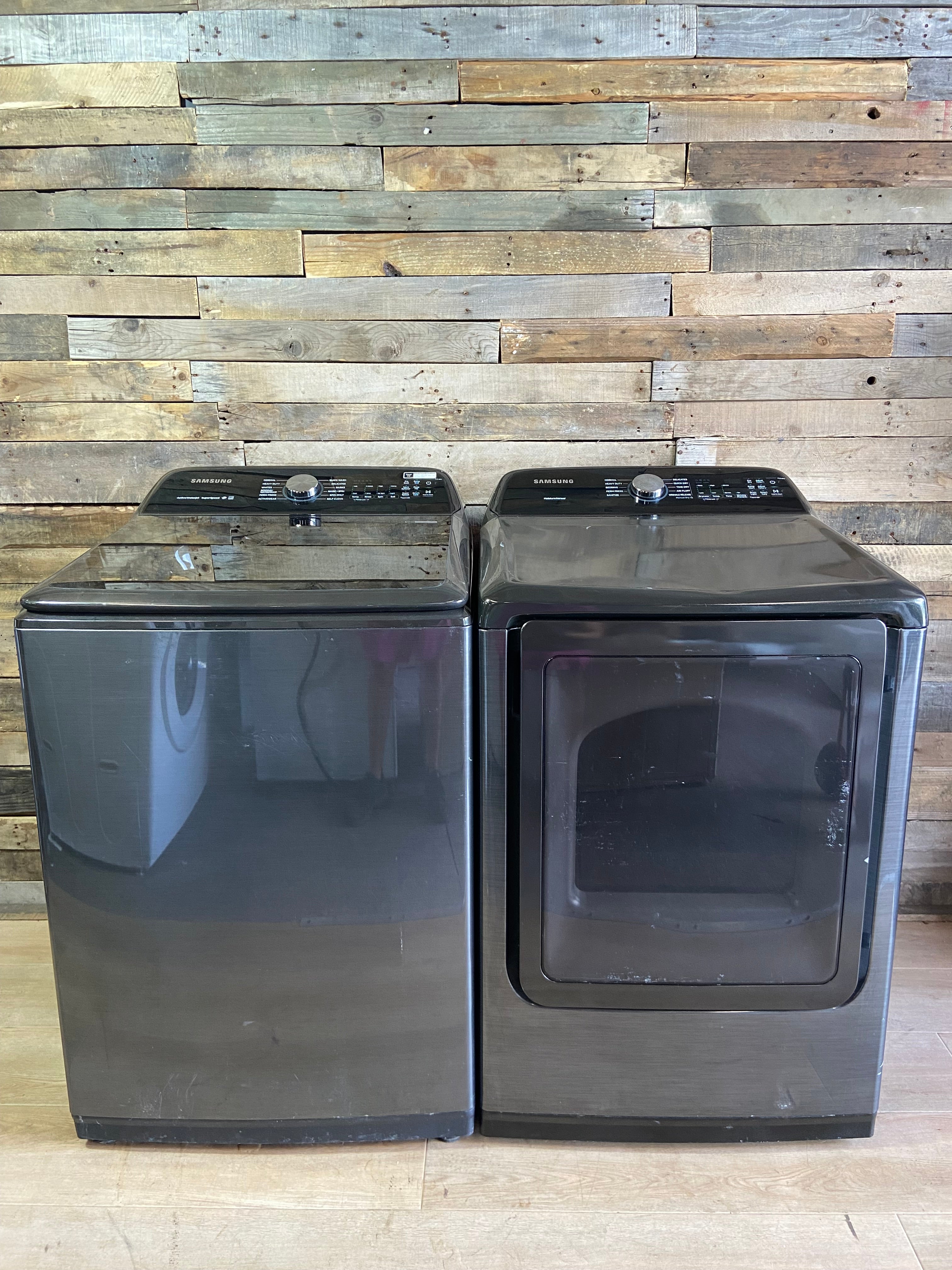 Samsung Black Stainless Super Capacity Glass Top Washer & Dryer Set