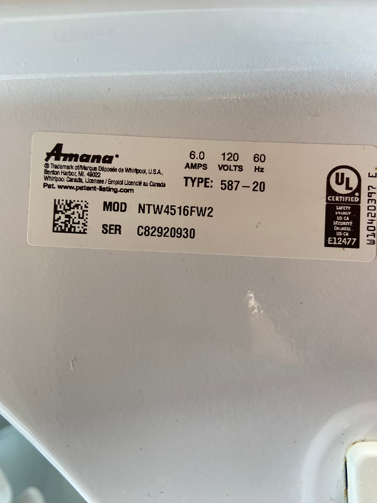 Amana Top Load Washer