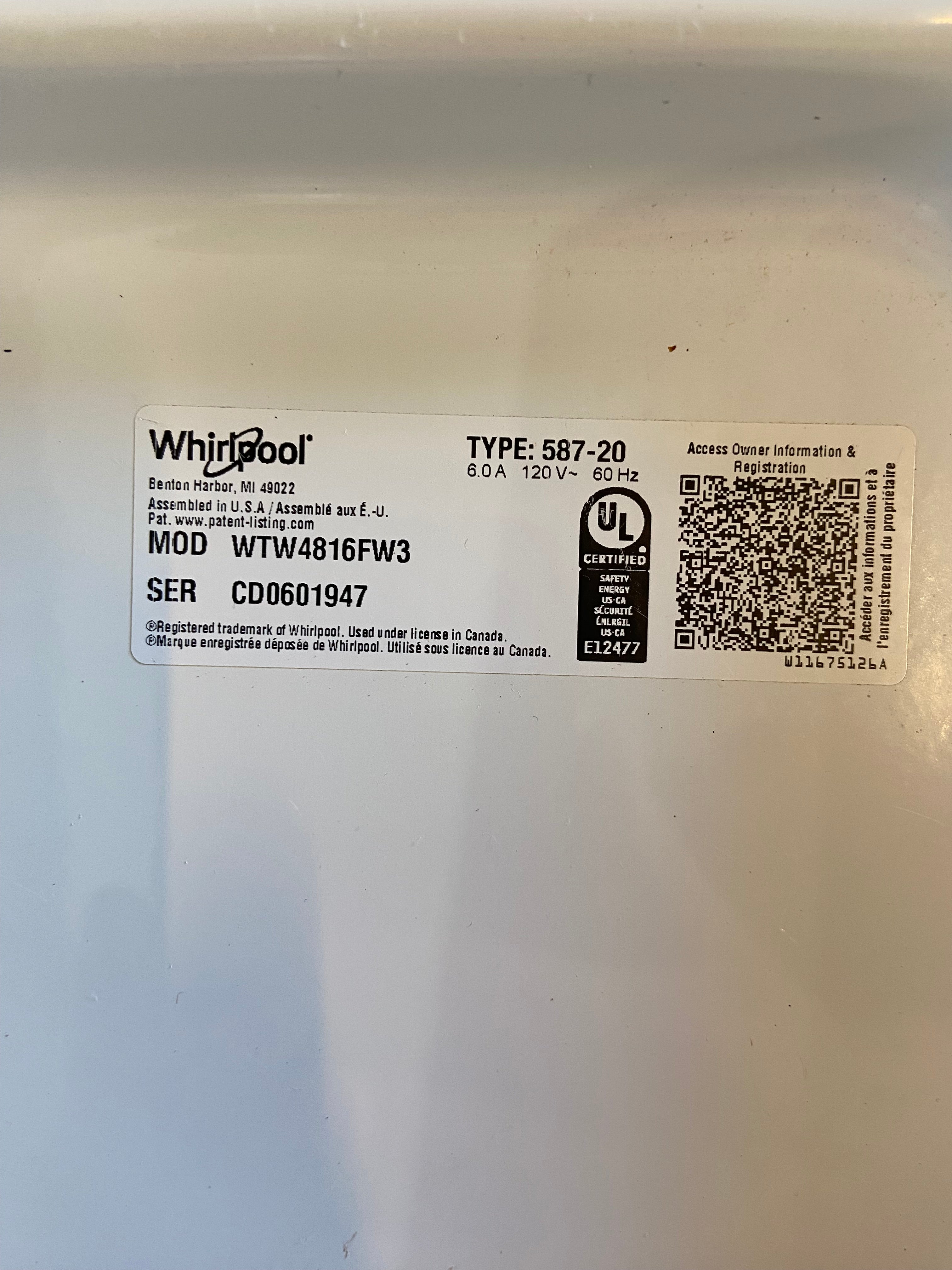 Whirlpool Top Load Washer
