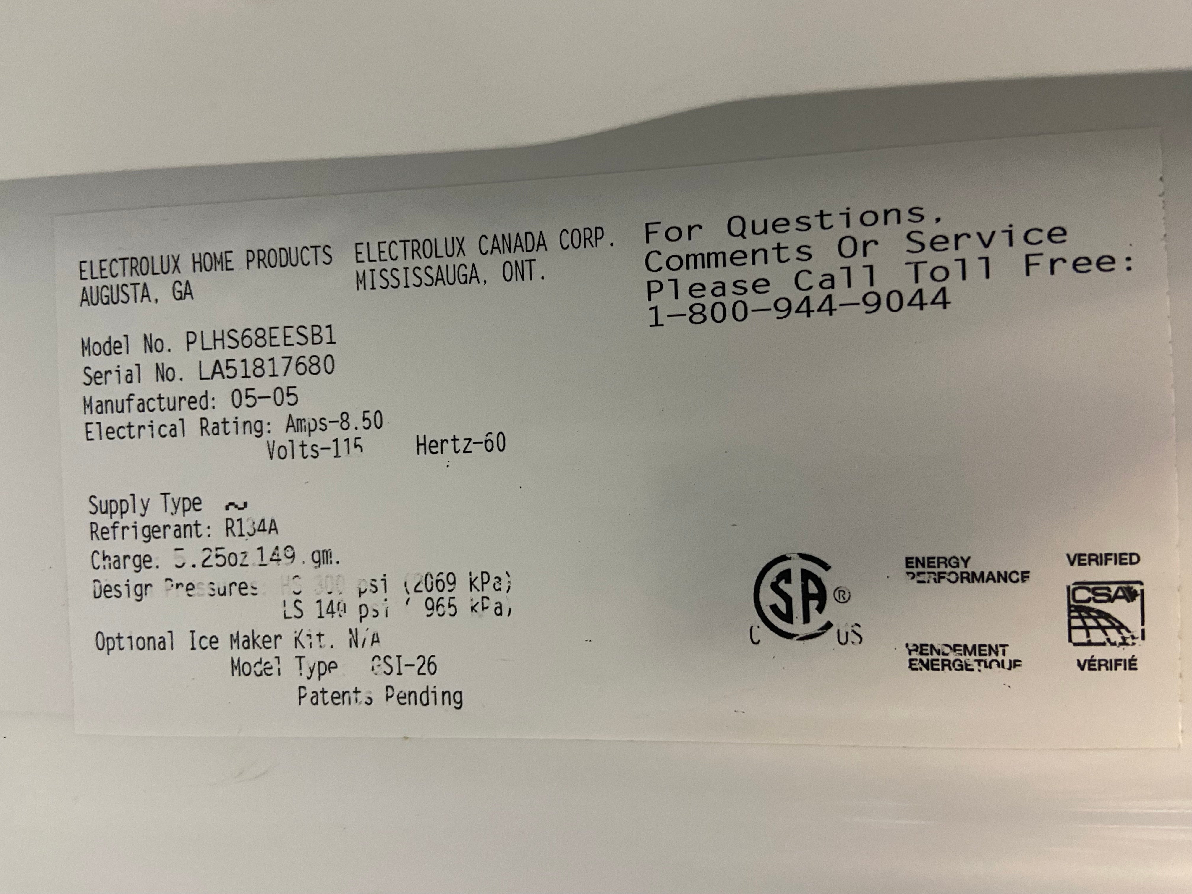 Frigidaire Stainless Side By Side Refrigerator