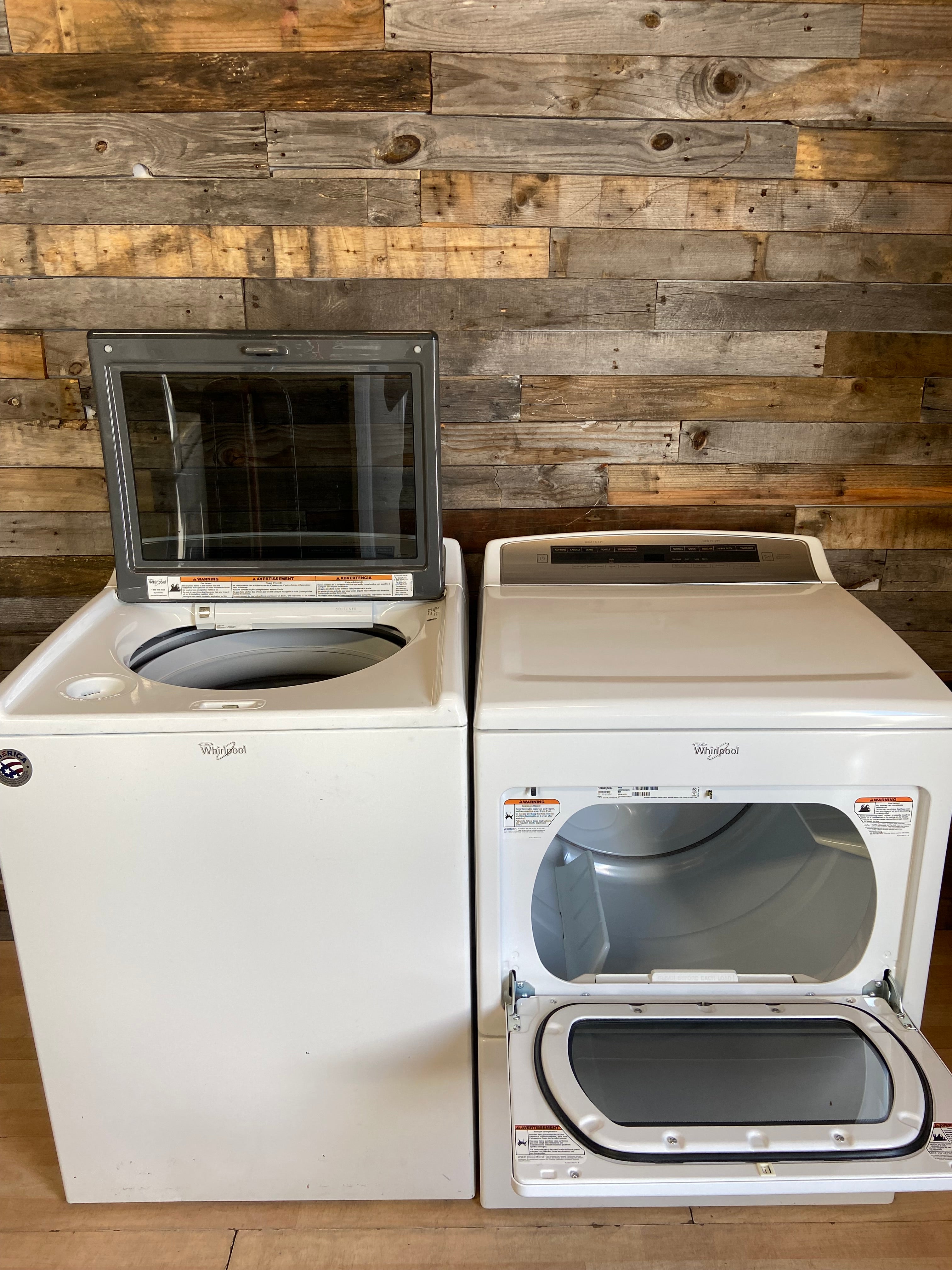 Whirlpool Silver Face Glass Top Washer Dryer Set