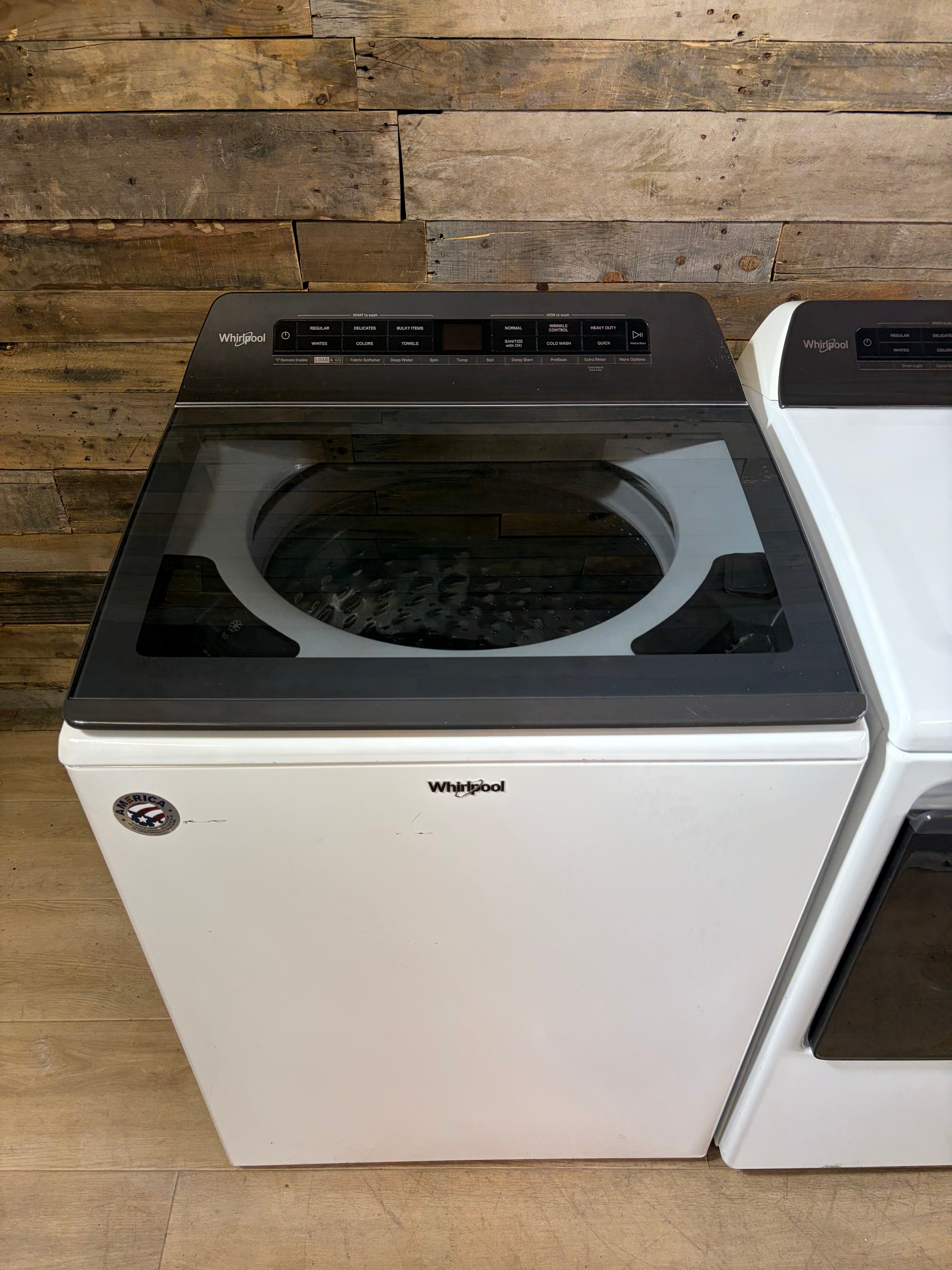 Whirlpool Top Load Glass Lid Washer Dryer Set (Load and Go Dispenser)