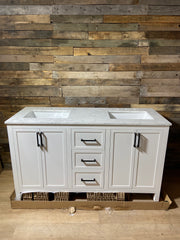 Allen +Roth Lenoir 60-in White Undermount Double Sink Bathroom Vanity with White Engineered Marble Top