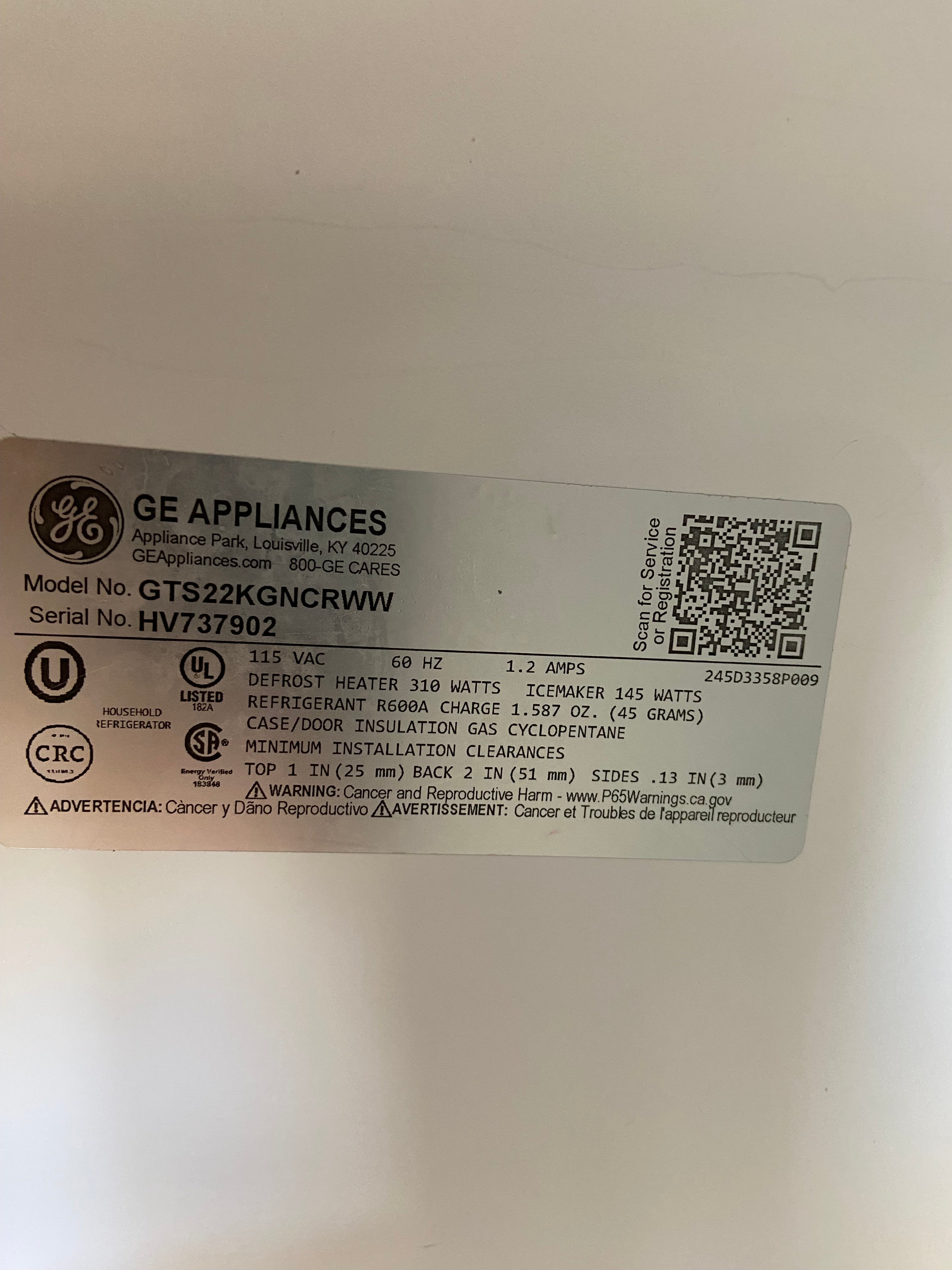 GE White Top Freezer Refrigerator