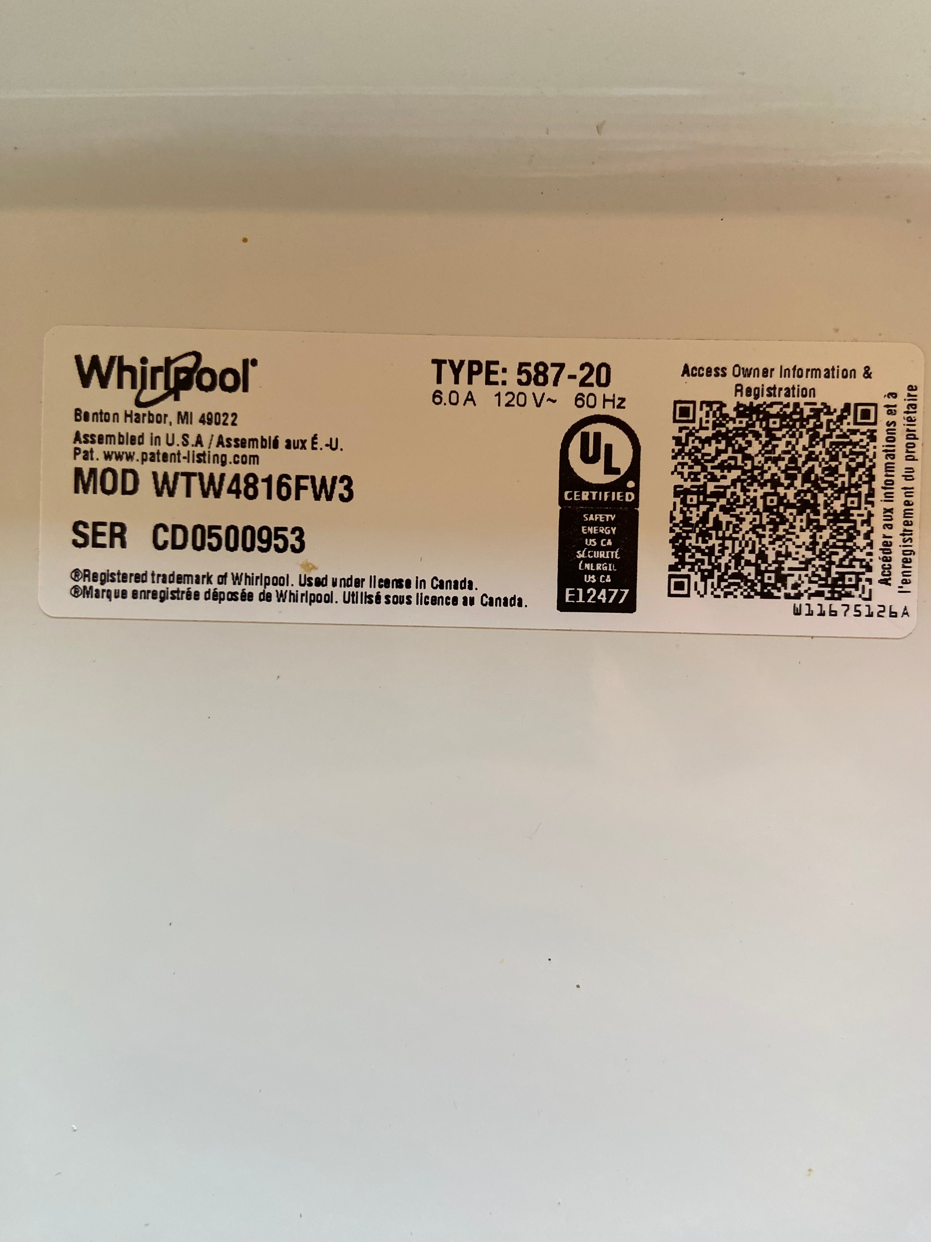 Whirlpool Top Load Grey Face Washer