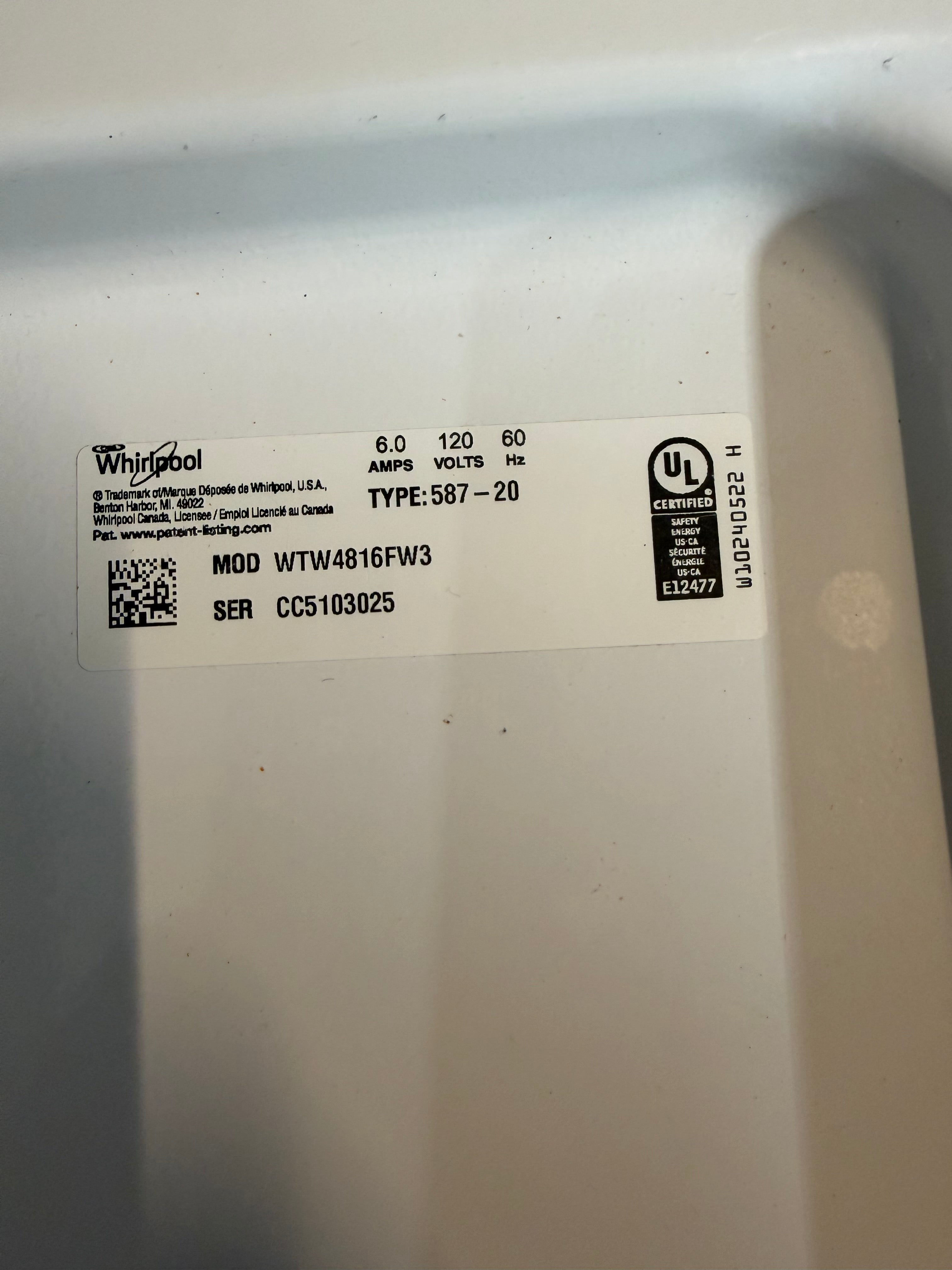 Whirlpool Grey Face Top Load Washer