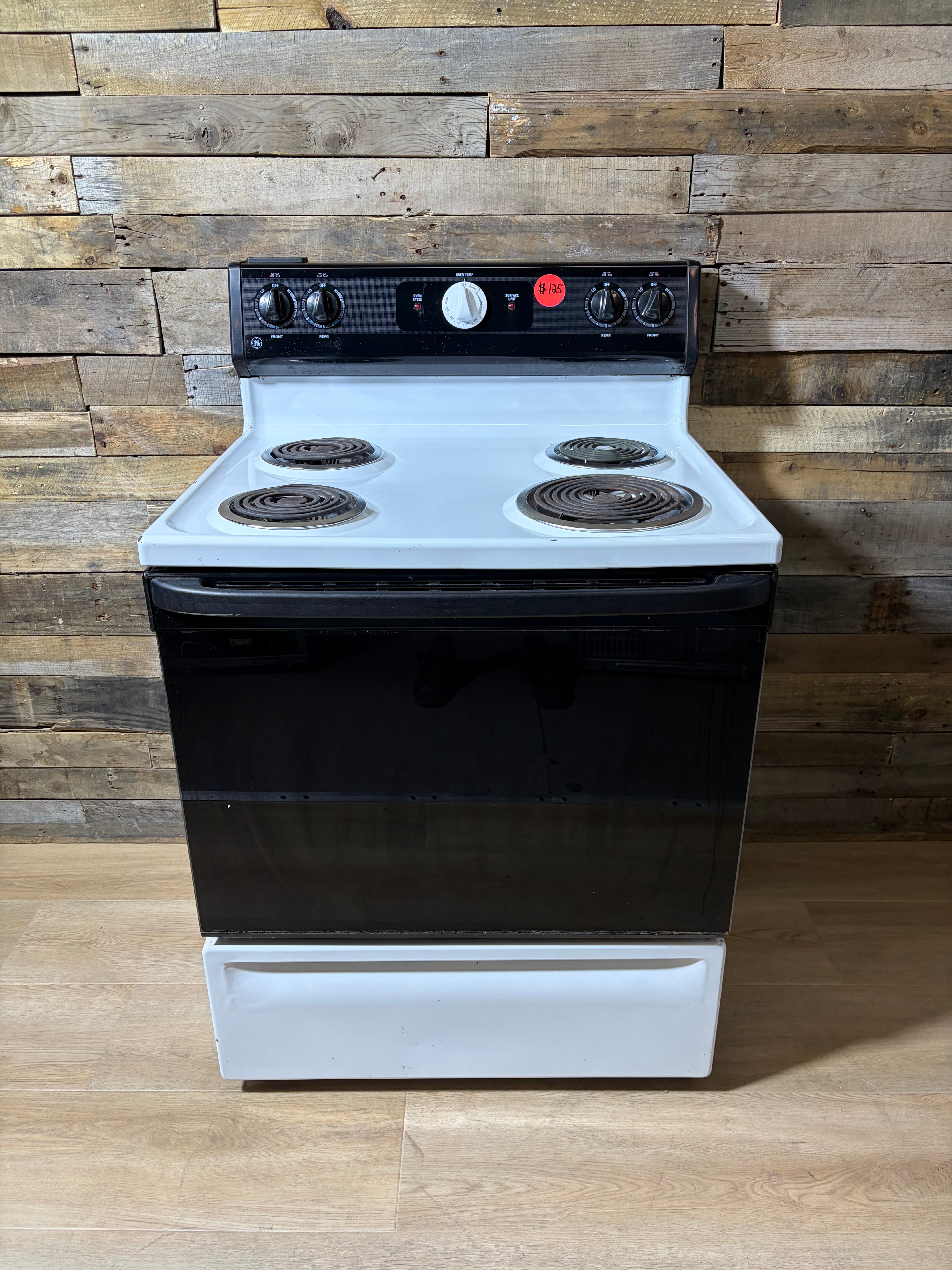 GE White and Black Coil Top Range