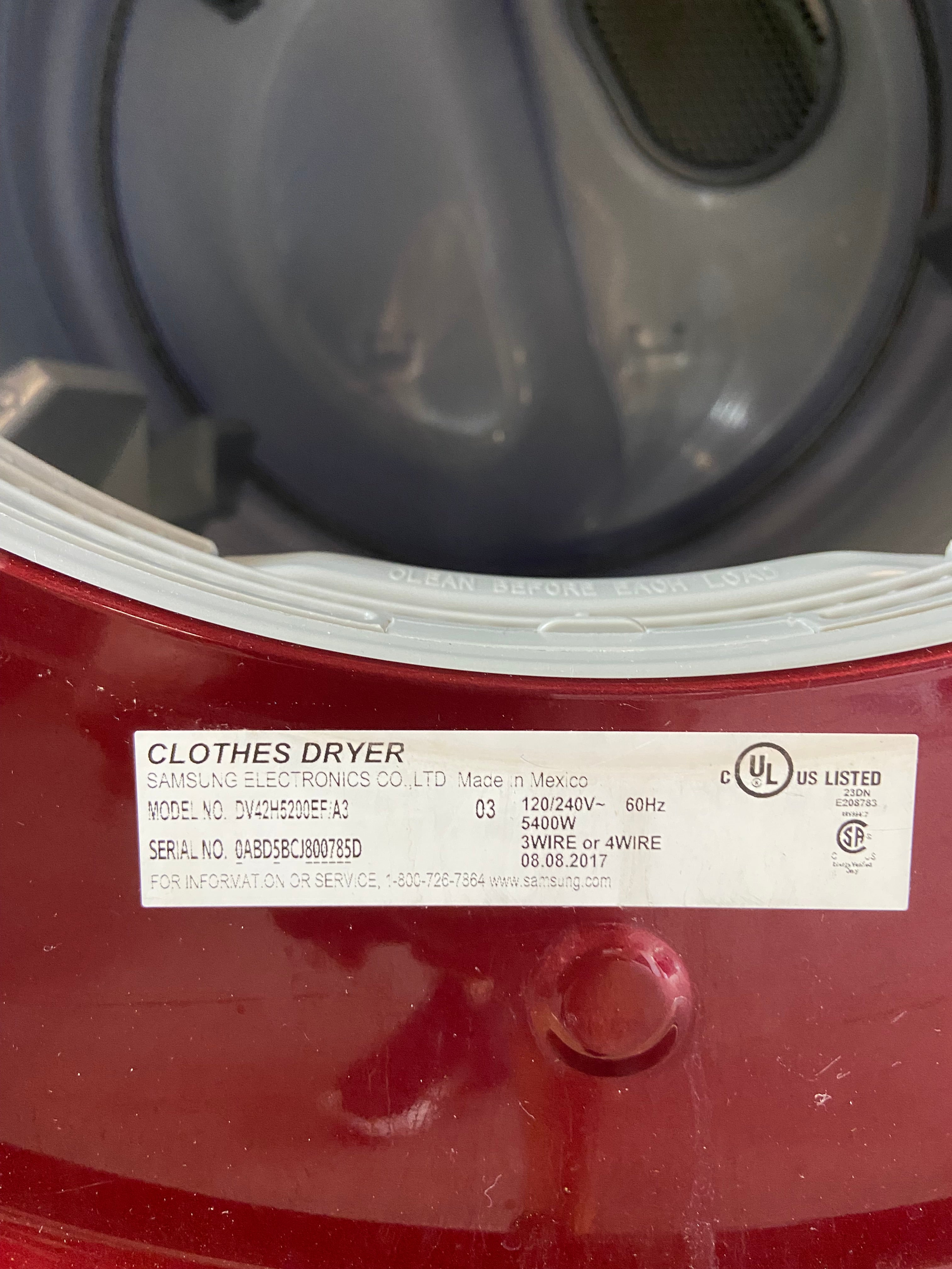 Samsung Burgundy Front Load Style Dryer With Pedestal