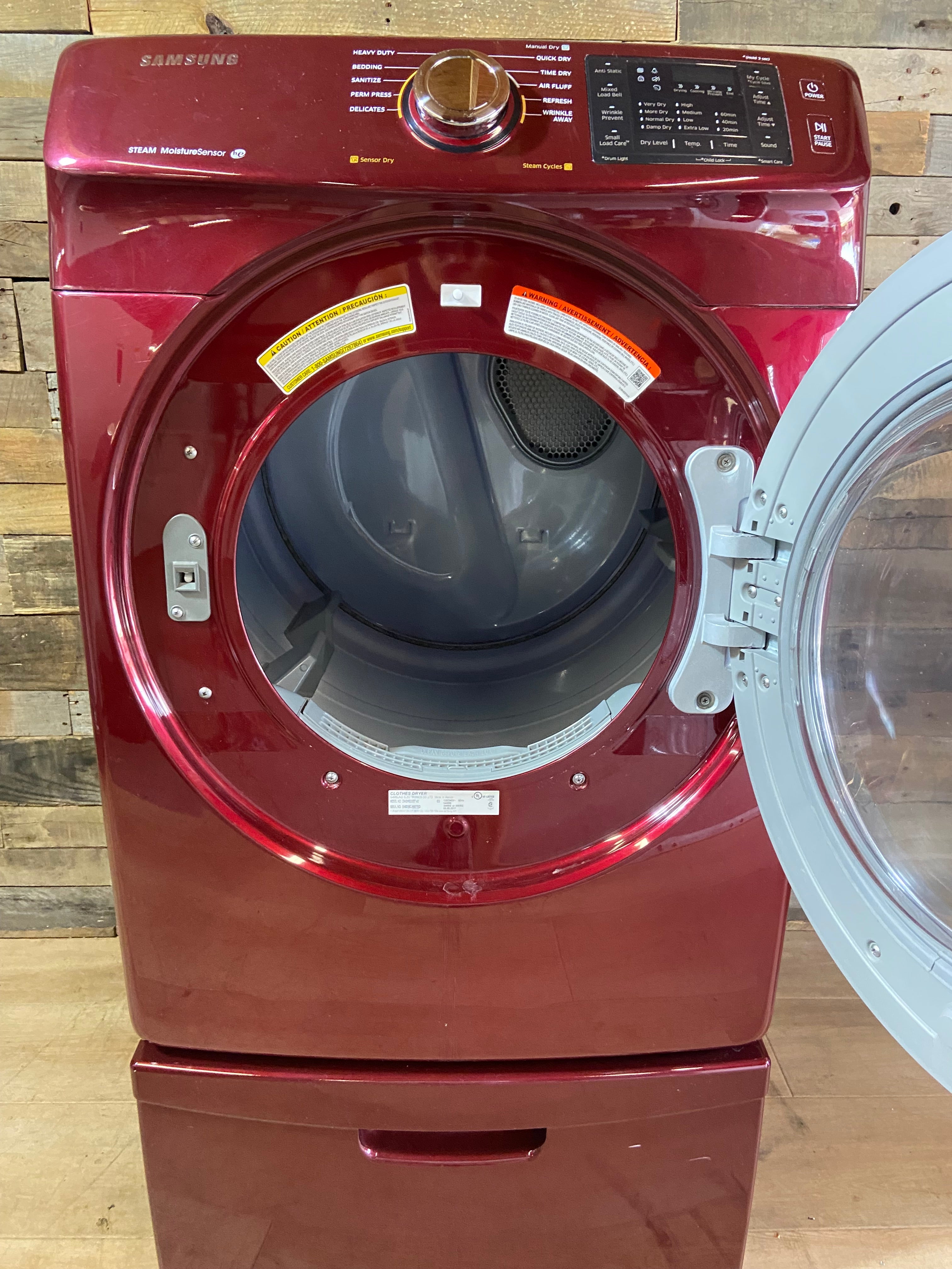 Samsung Burgundy Front Load Style Dryer With Pedestal