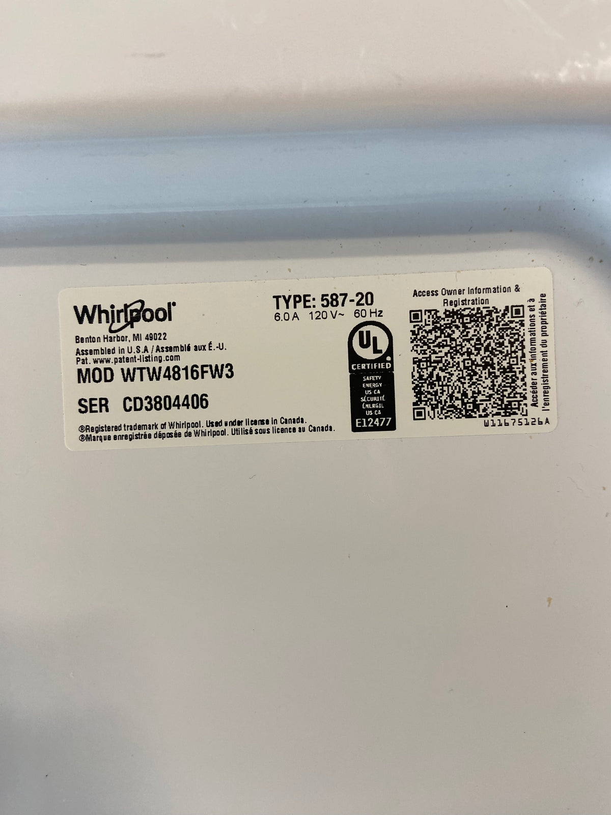 Whirlpool Top Load Grey Panel Washer