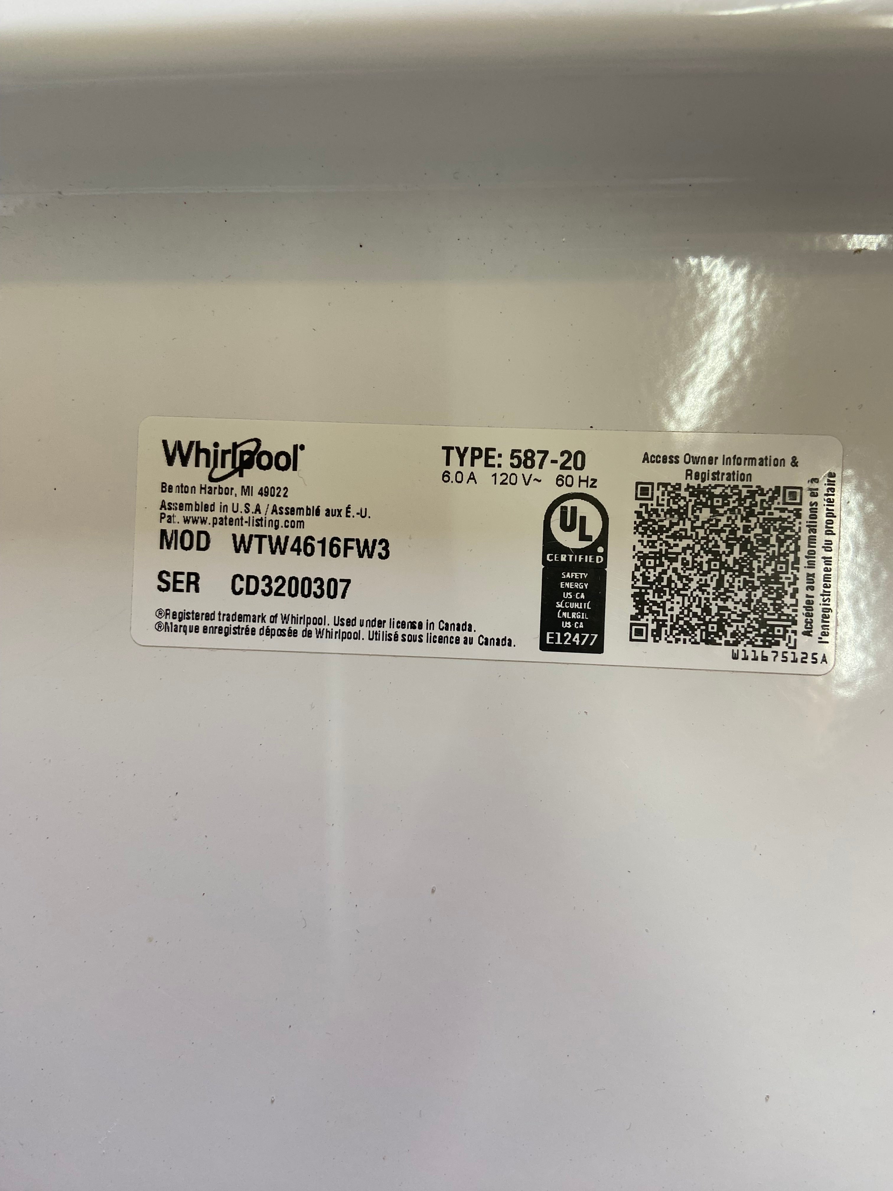 Whirlpool White Top Load Washer