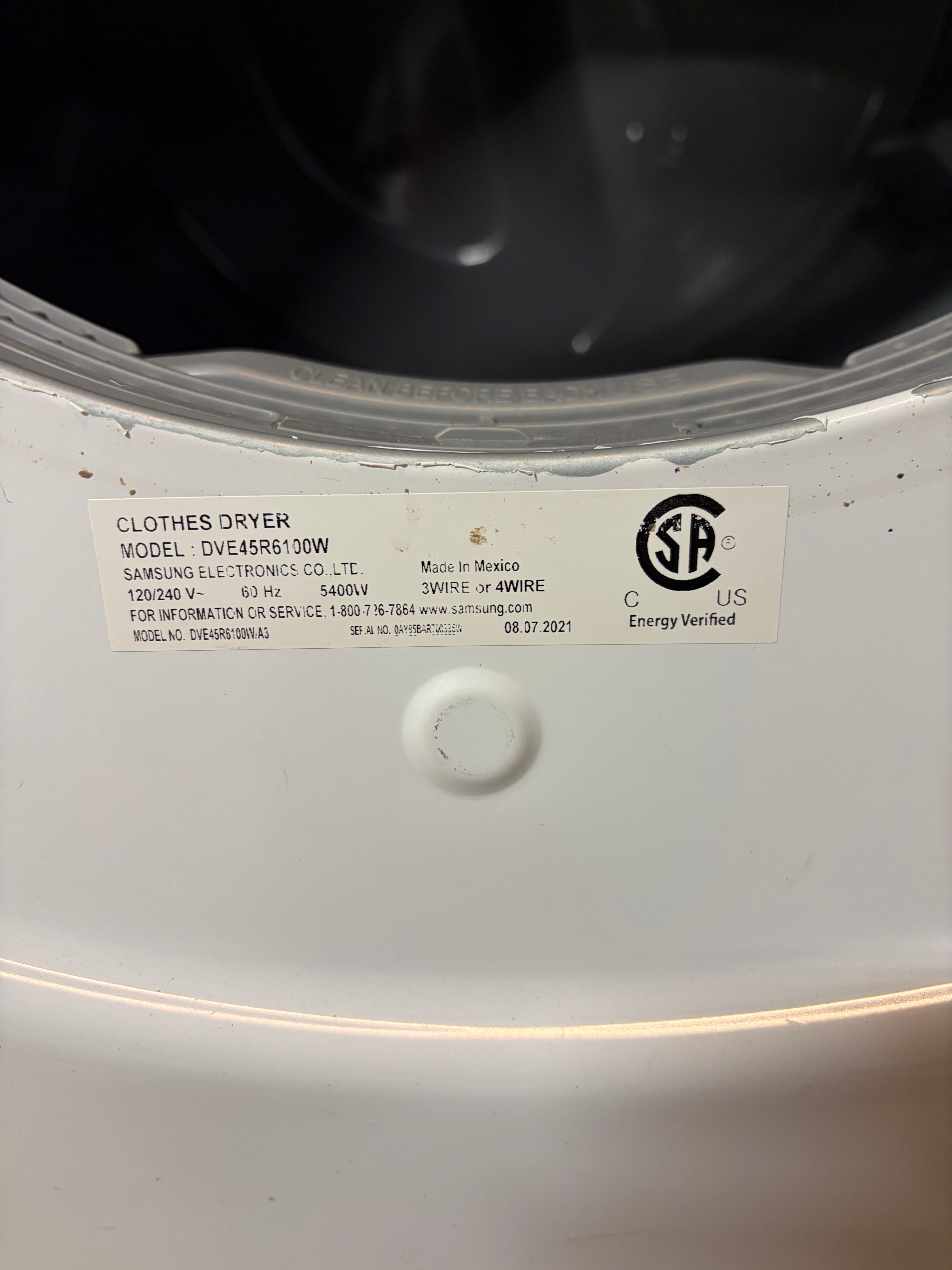 White Samsung Front Load Style Steam Dryer