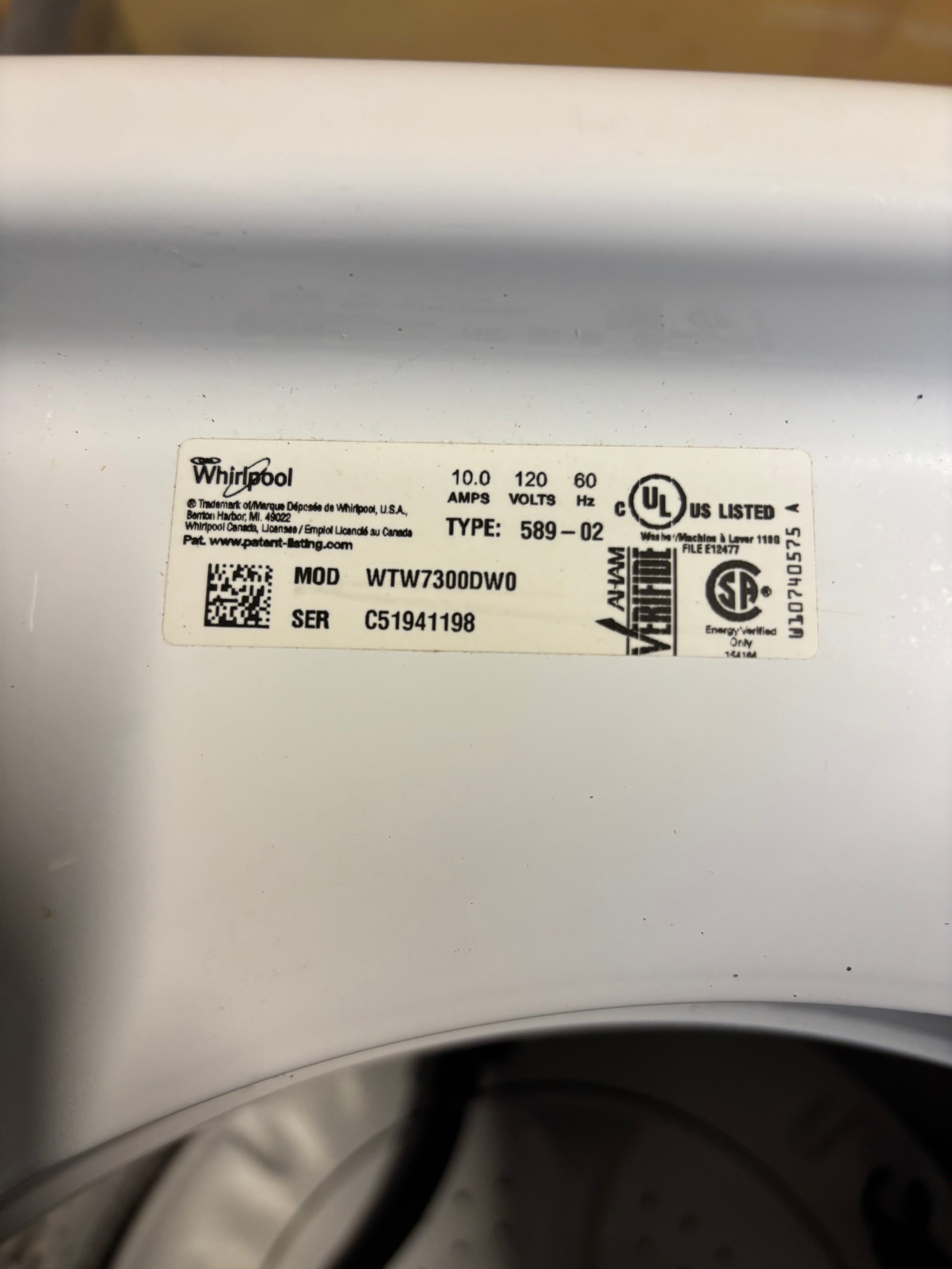 Whirlpool White Cabrio Washer