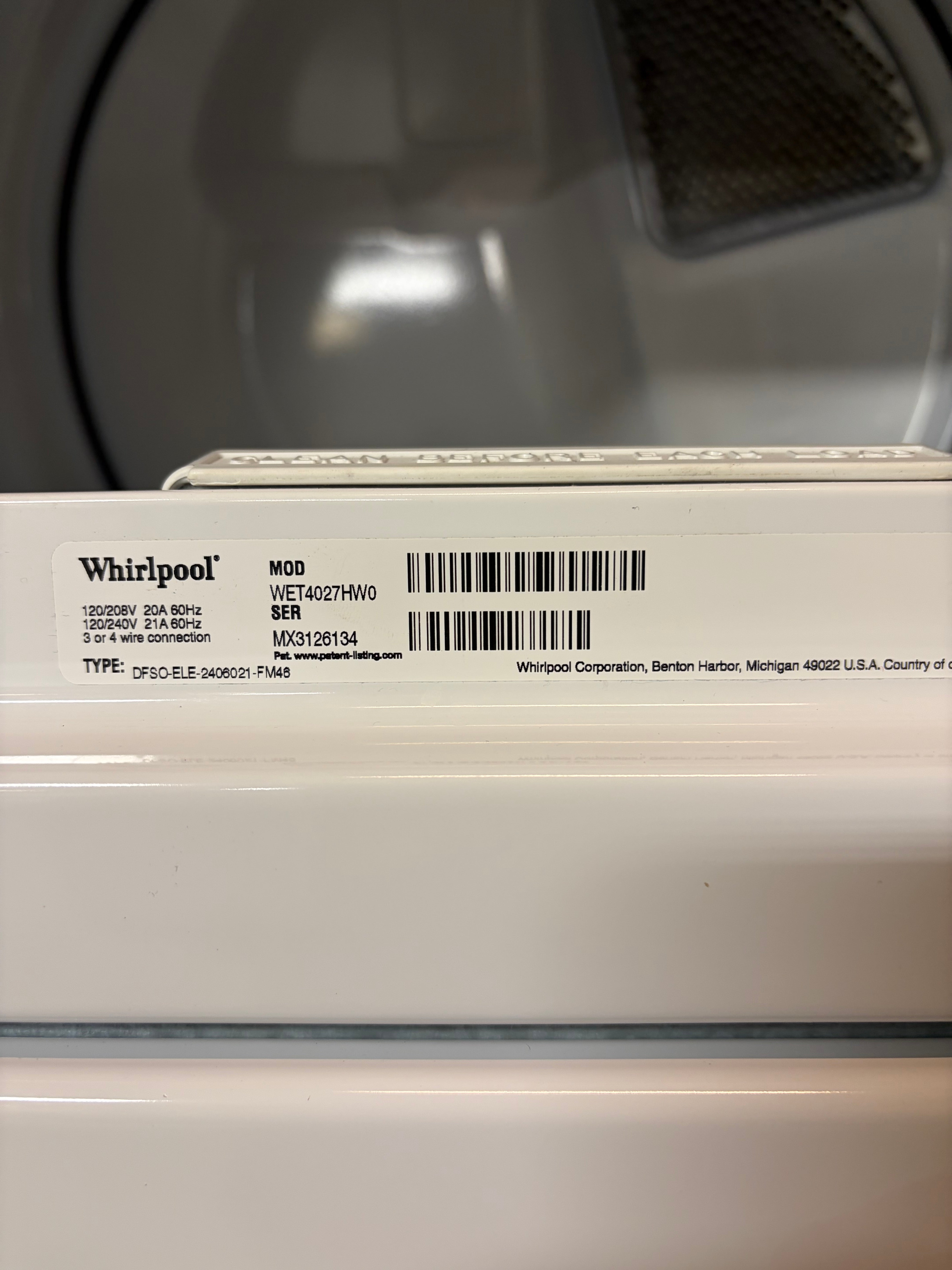 Whirlpool 27in 240v Stackable
