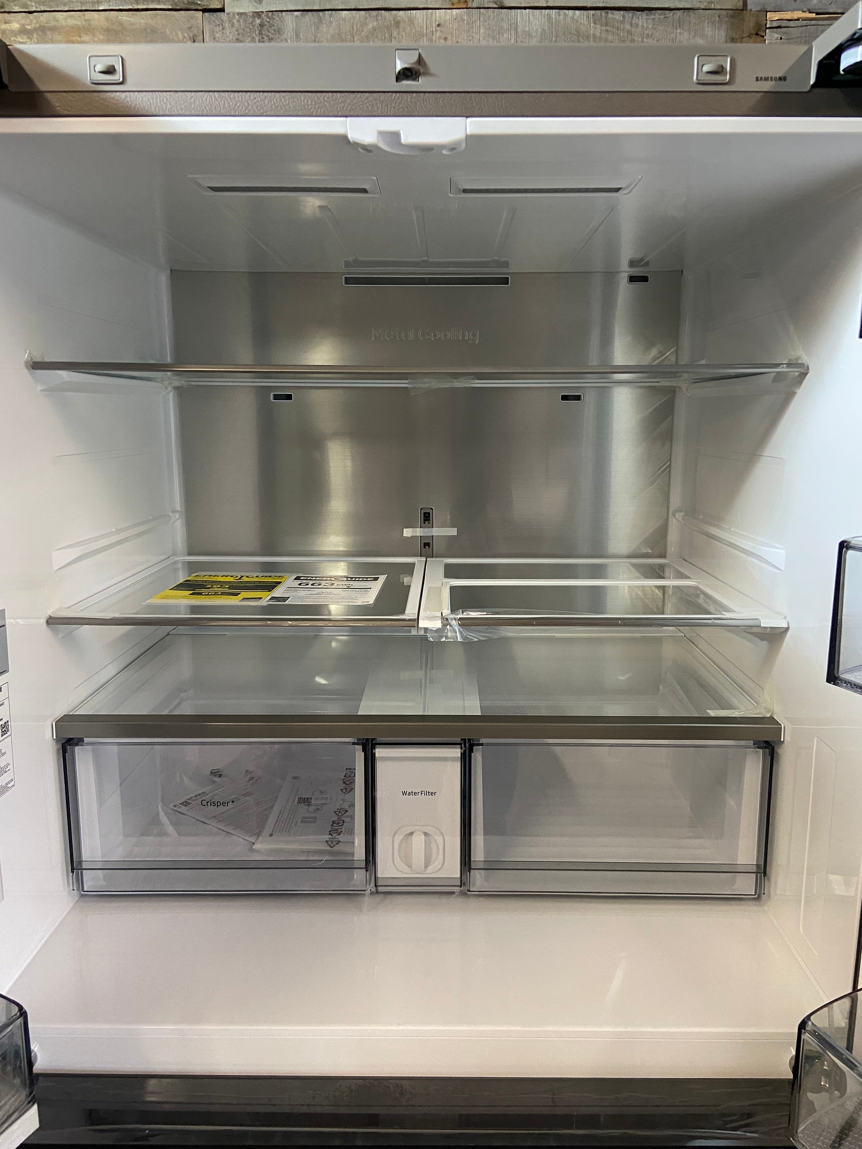 Samsung Bespoke 4-Door Flex French Door Refrigerator with Family Hub, Beverage Center & Dual Ice Maker – White Glass