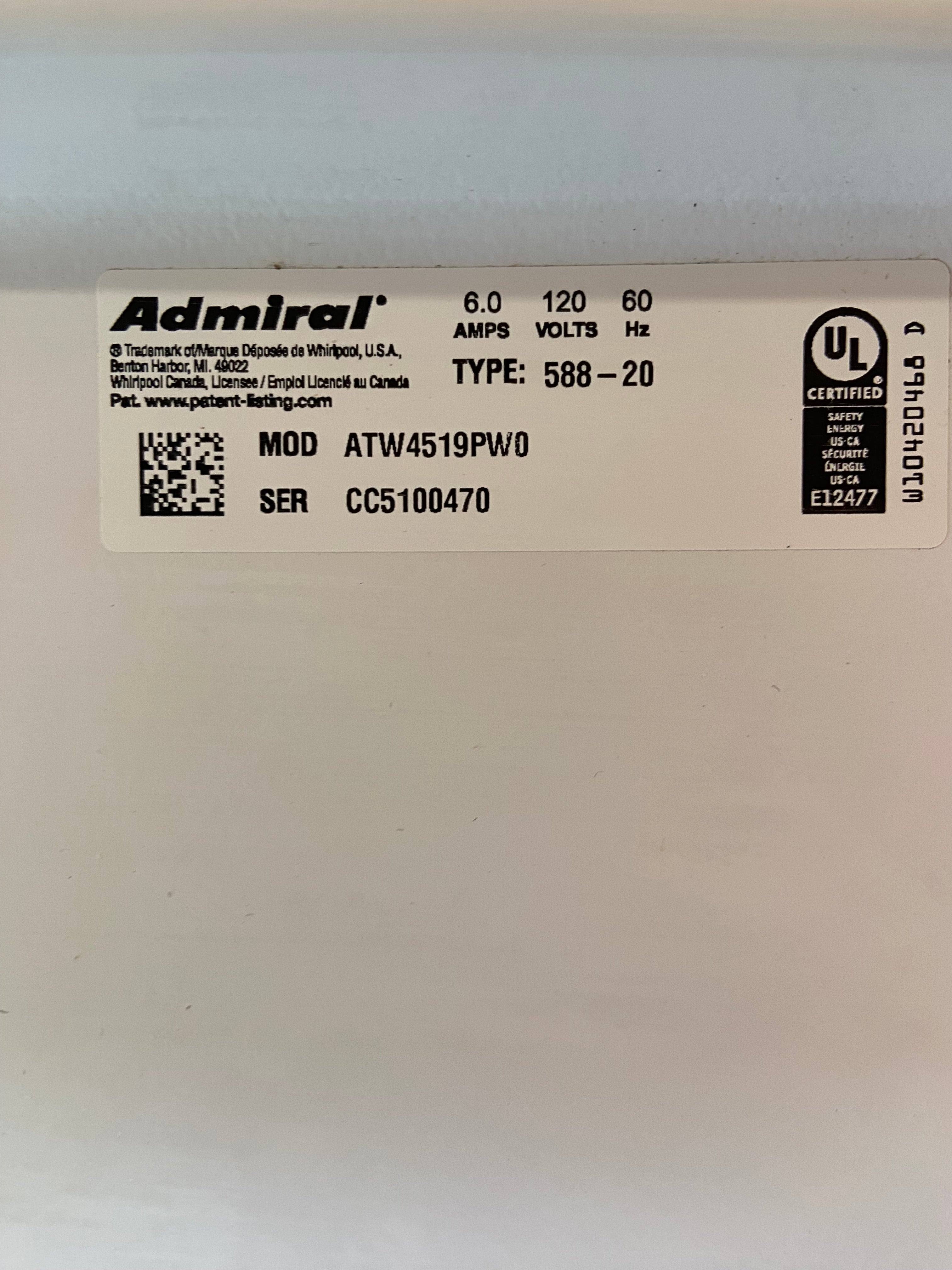 Admiral Large Capacity Stainless Tub Washer