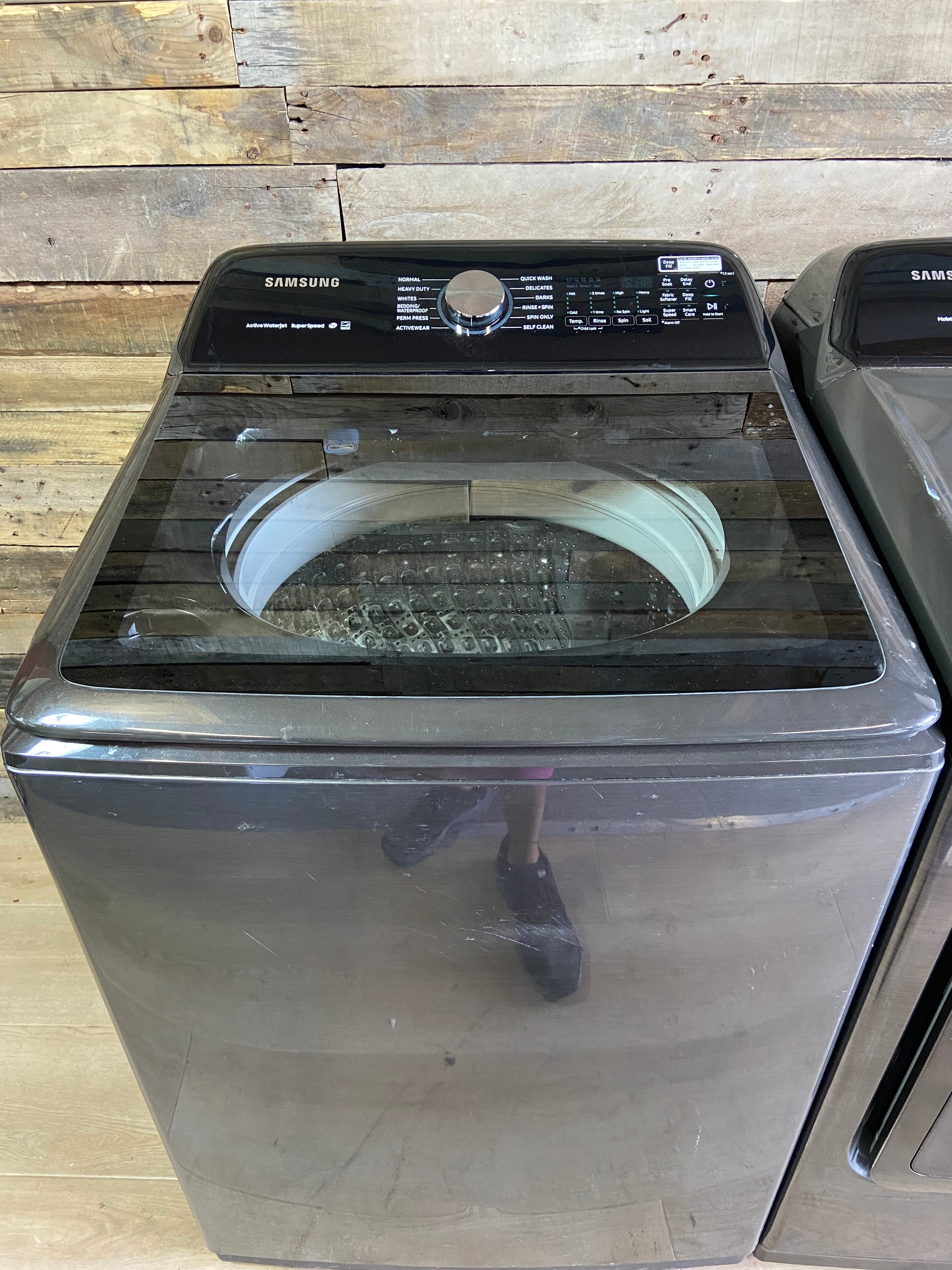 Samsung Black Stainless Super Capacity Glass Top Washer & Dryer Set