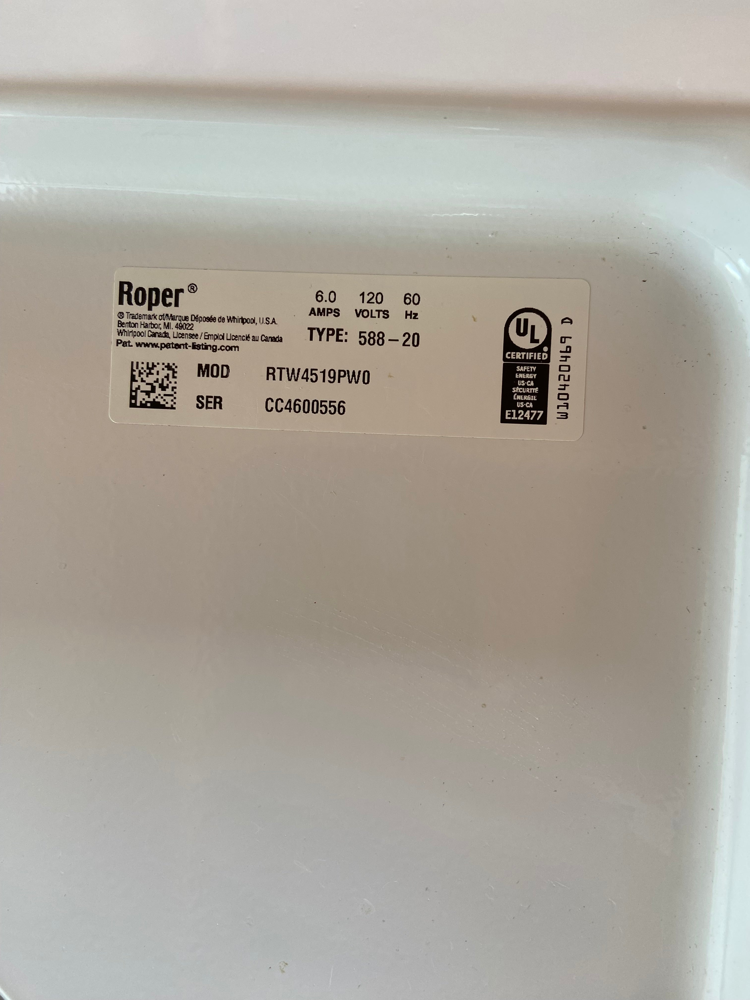 Roper Top Load Large Capacity Washer