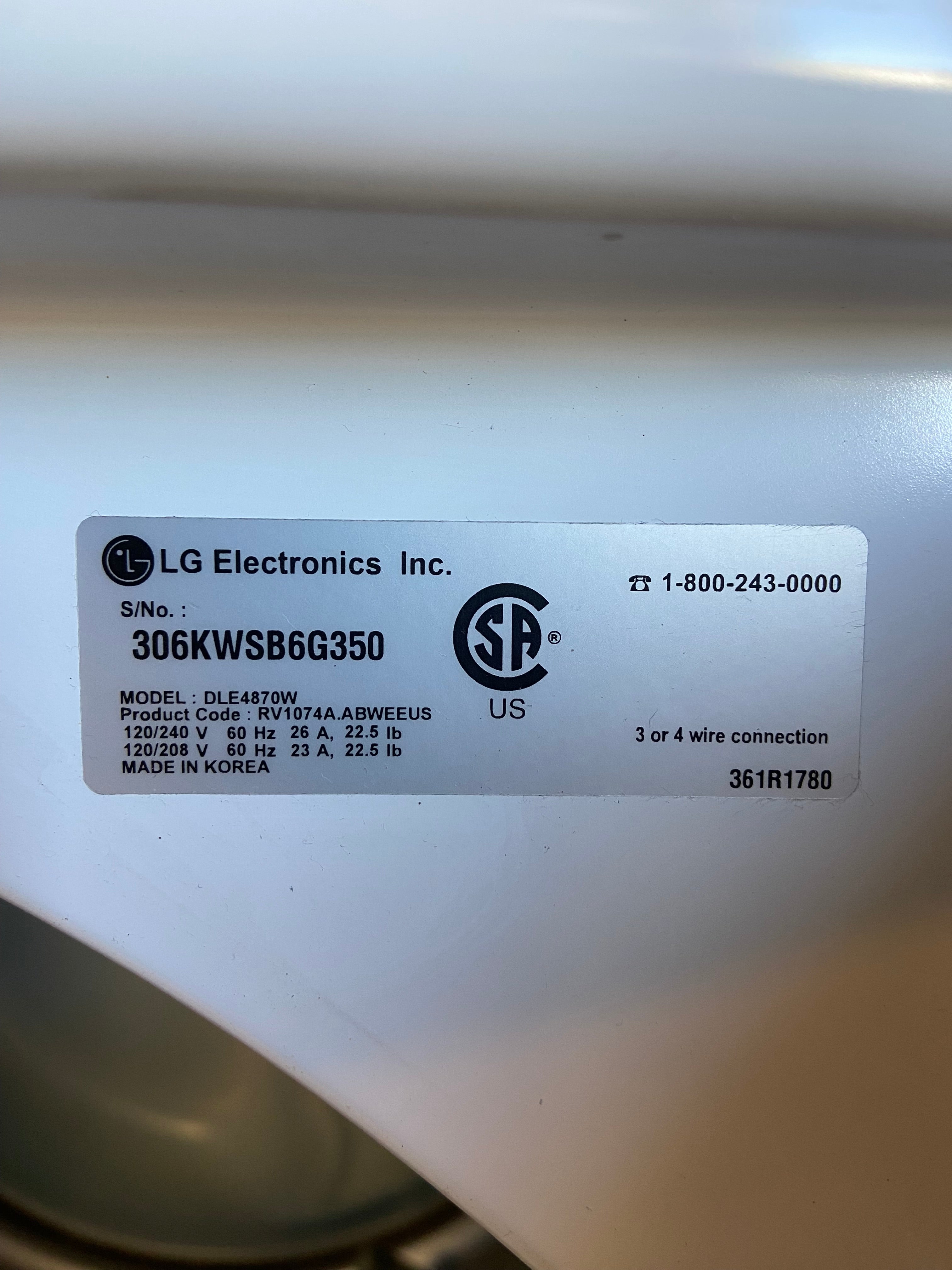 White Lg Large Capacity Dryer