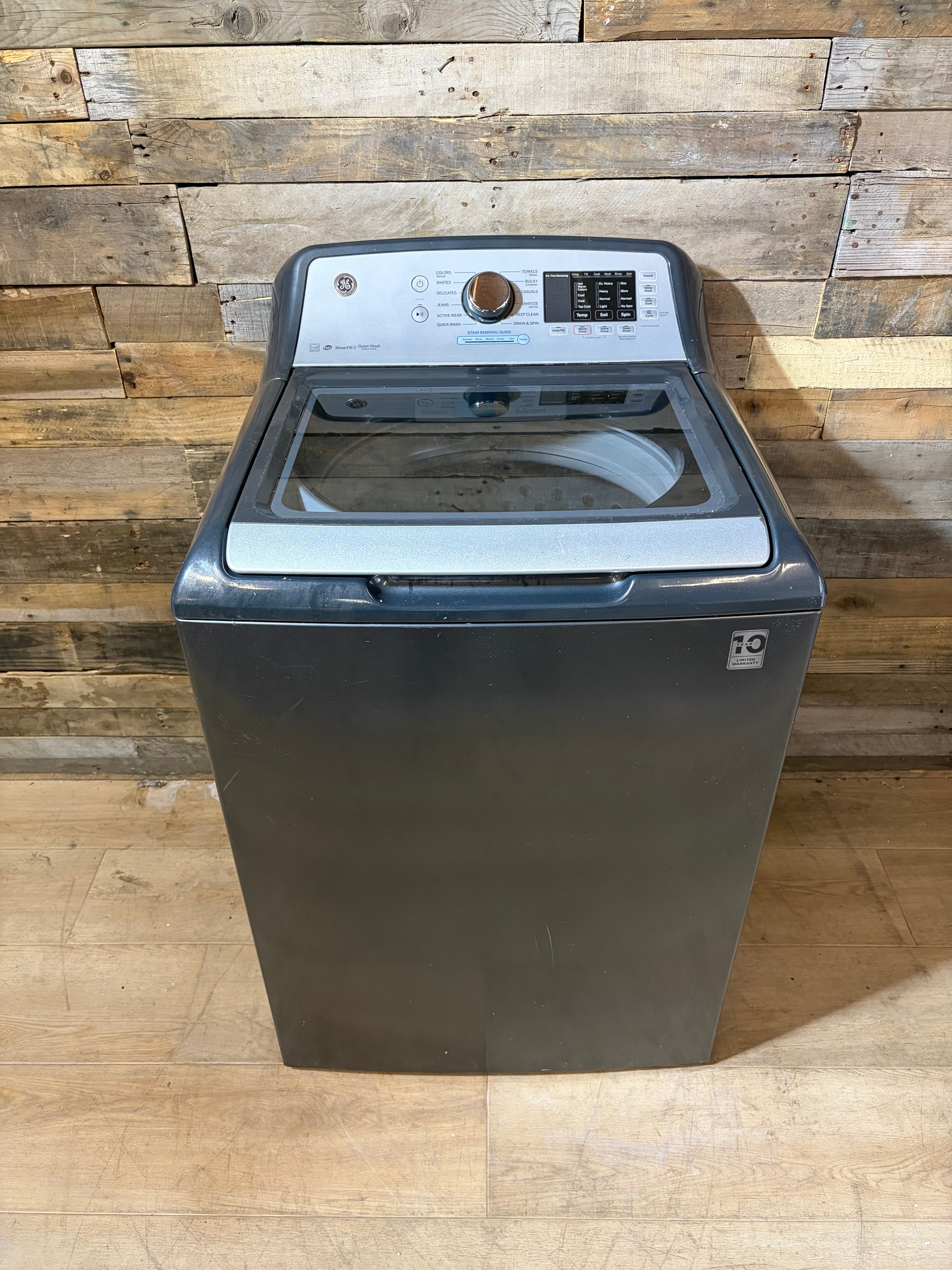 Grey GE Large Capacity Top Load Washer With Agitator