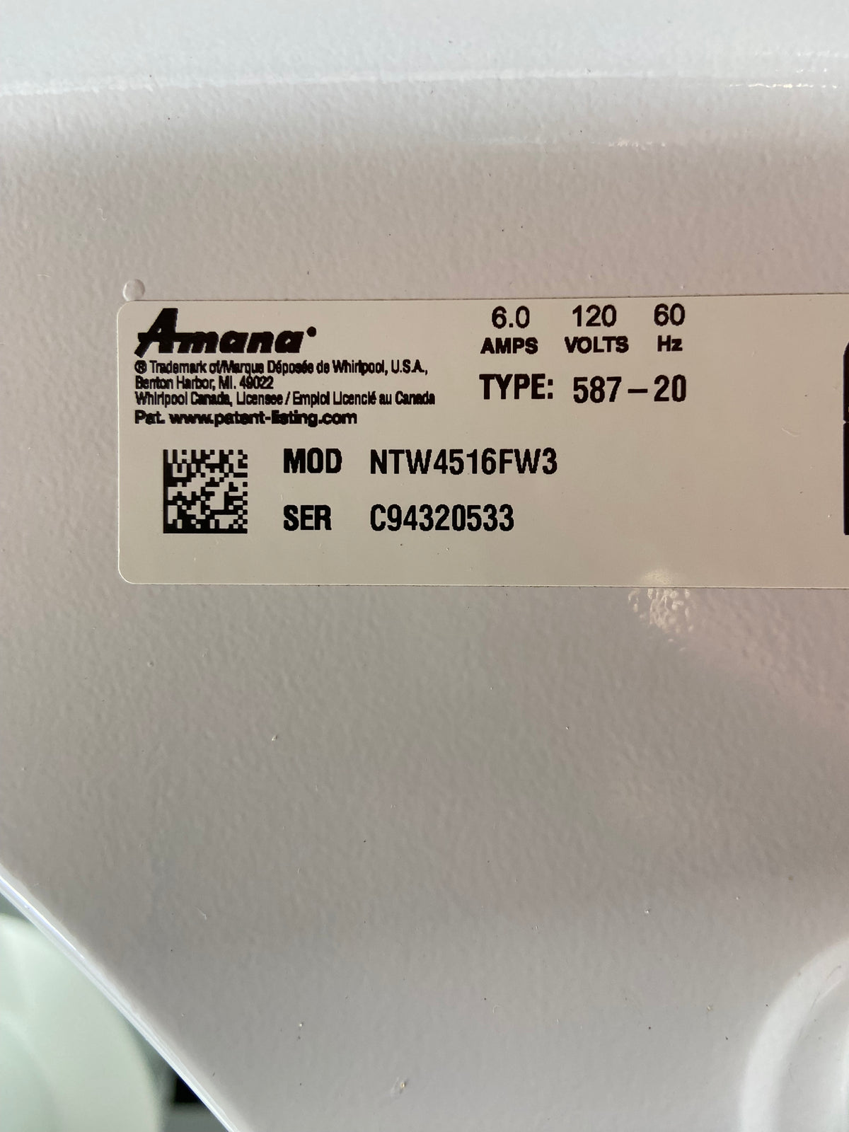 Amana Top Load Washer
