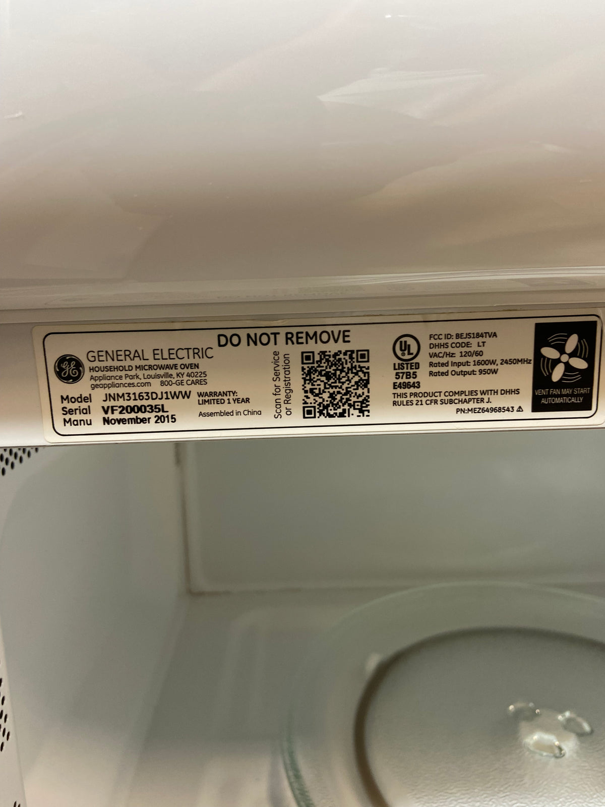 White GE Over The Range Microwave