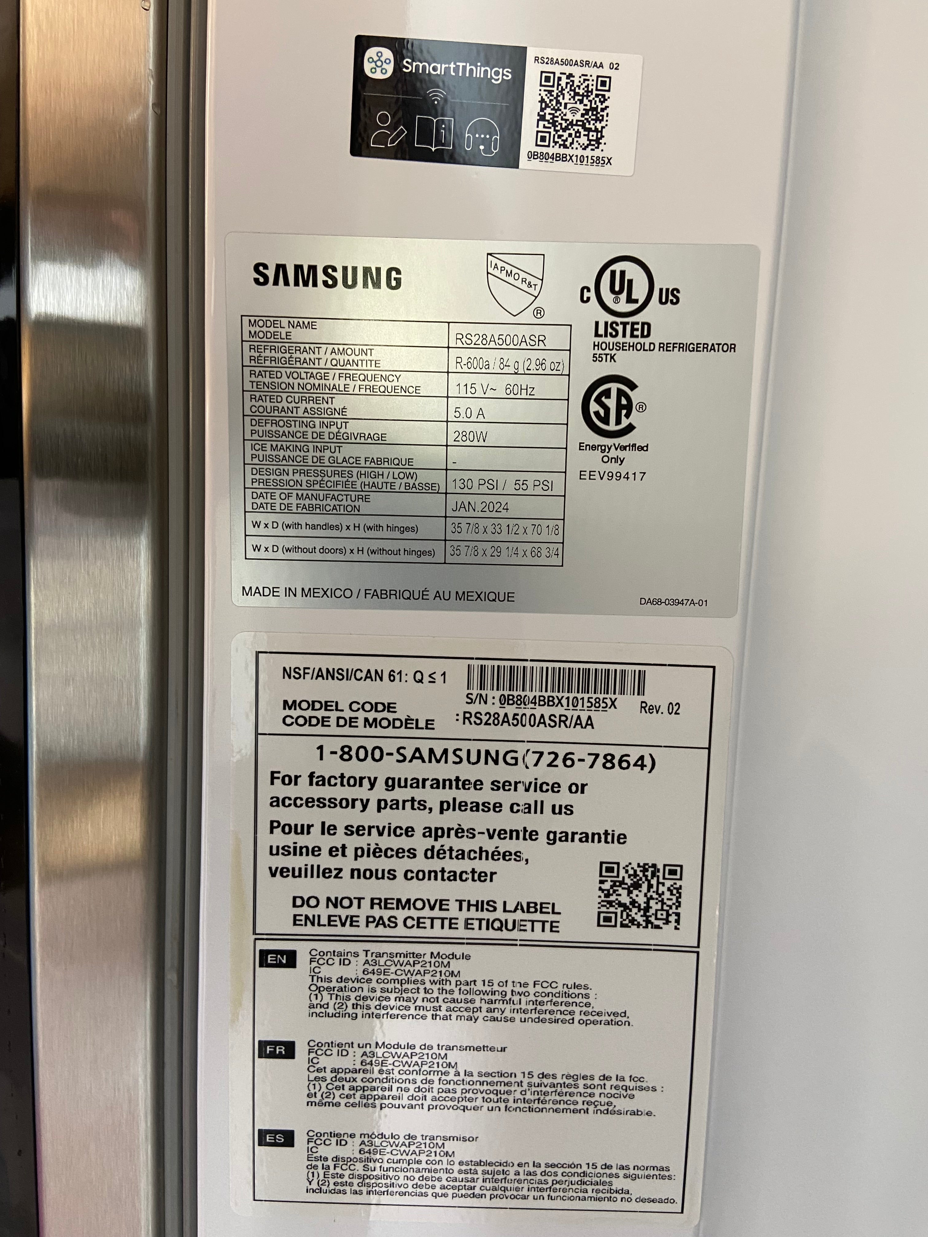 Samsung 28 Cu. Ft. Side-by-Side Refrigerator – Stainless Steel – SmartThings – RS28A500ASR