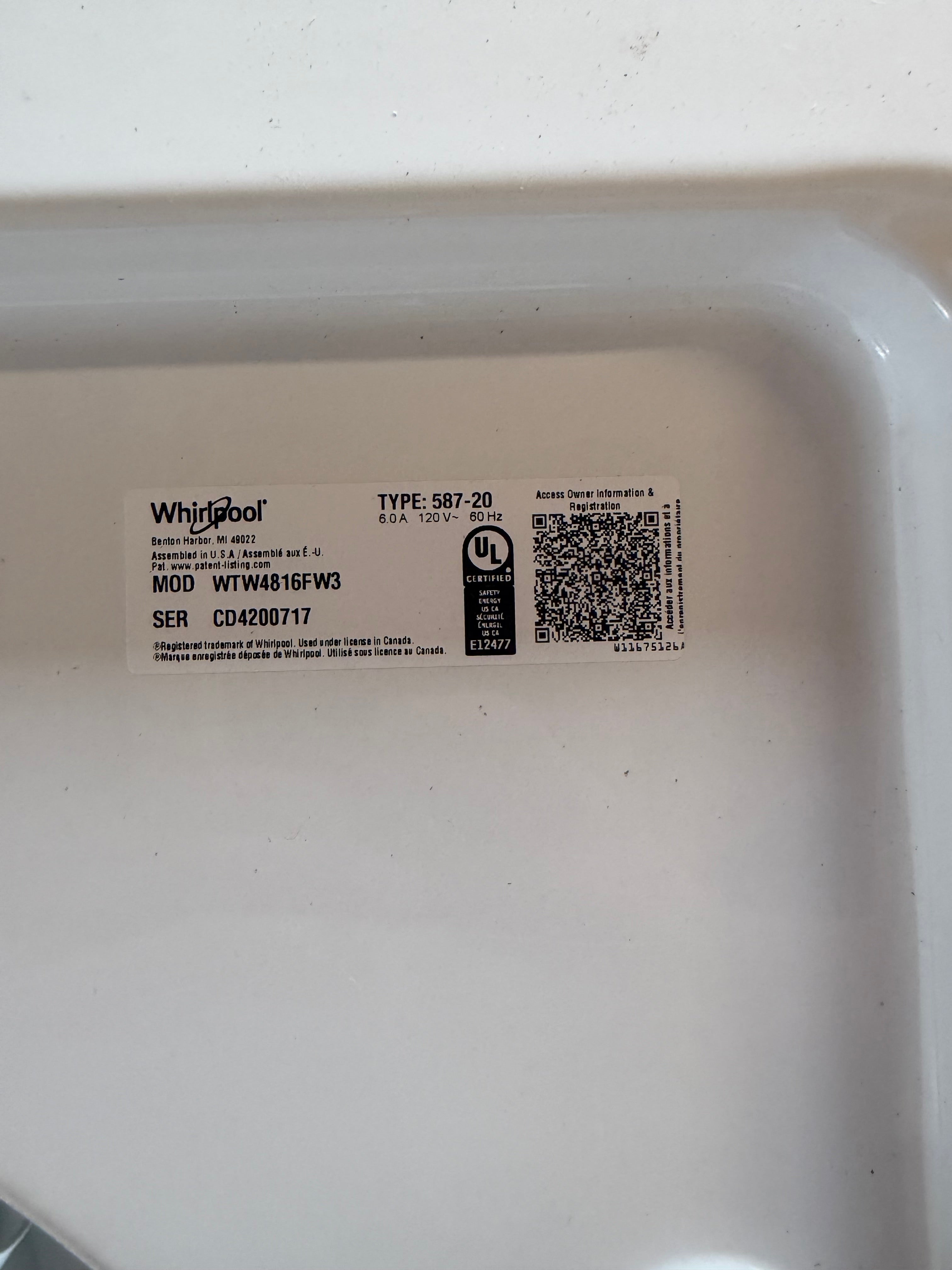 Whirlpool Grey Face Top Load Washer