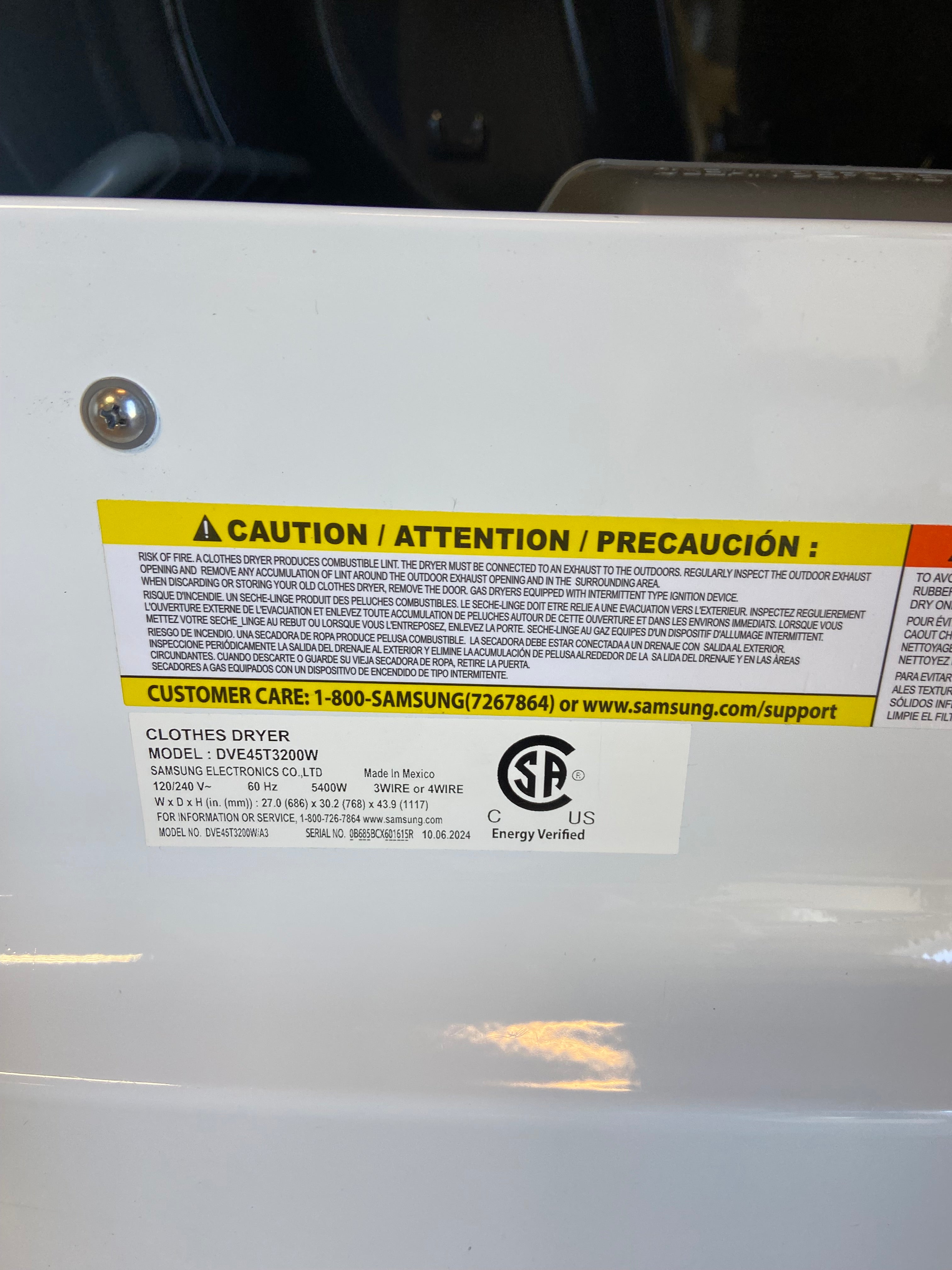 Samsung White Top Load Set