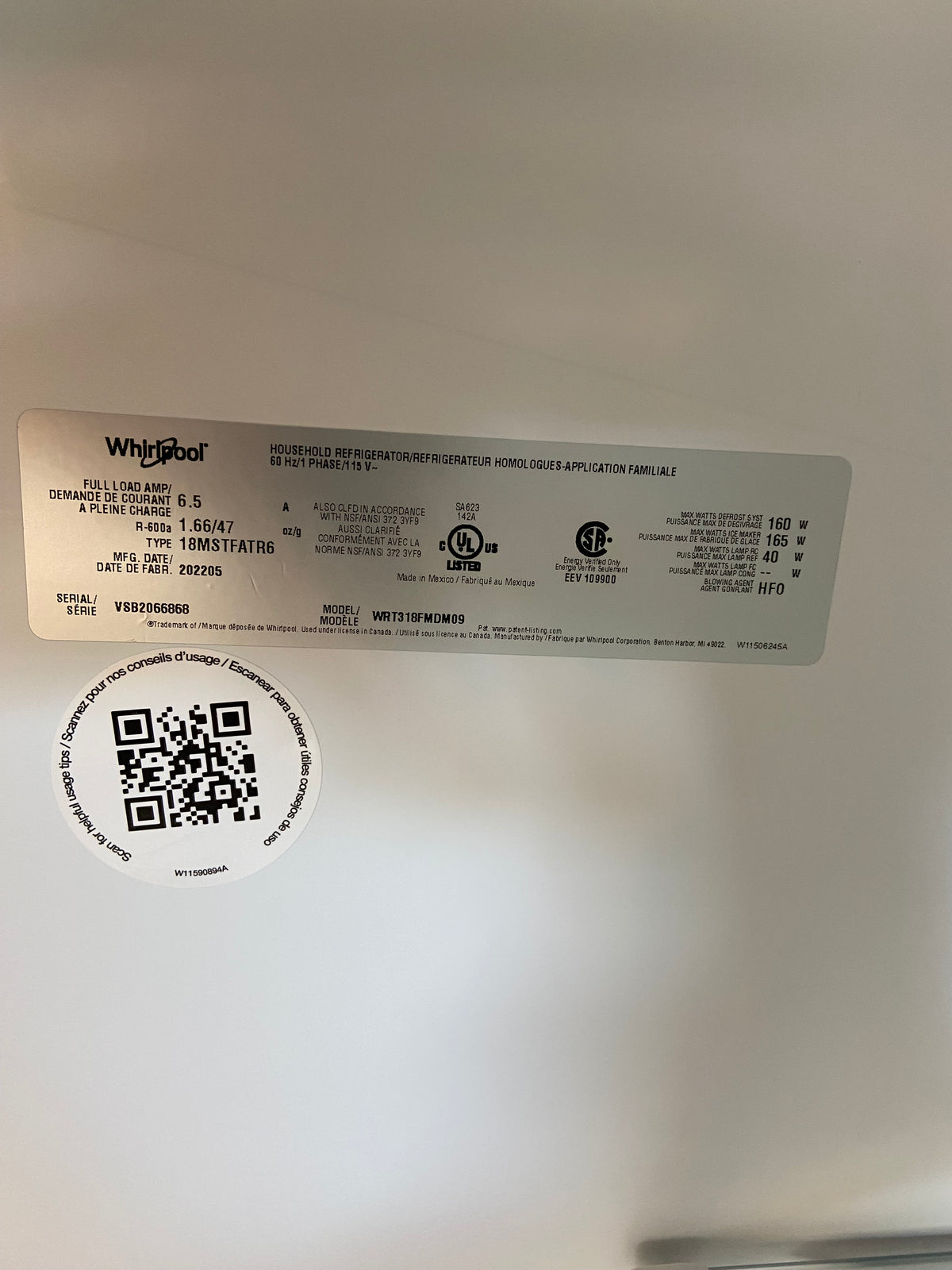 Whirlpool 30” Stainless Steel Top/Bottom Refrigerator With Ice Maker