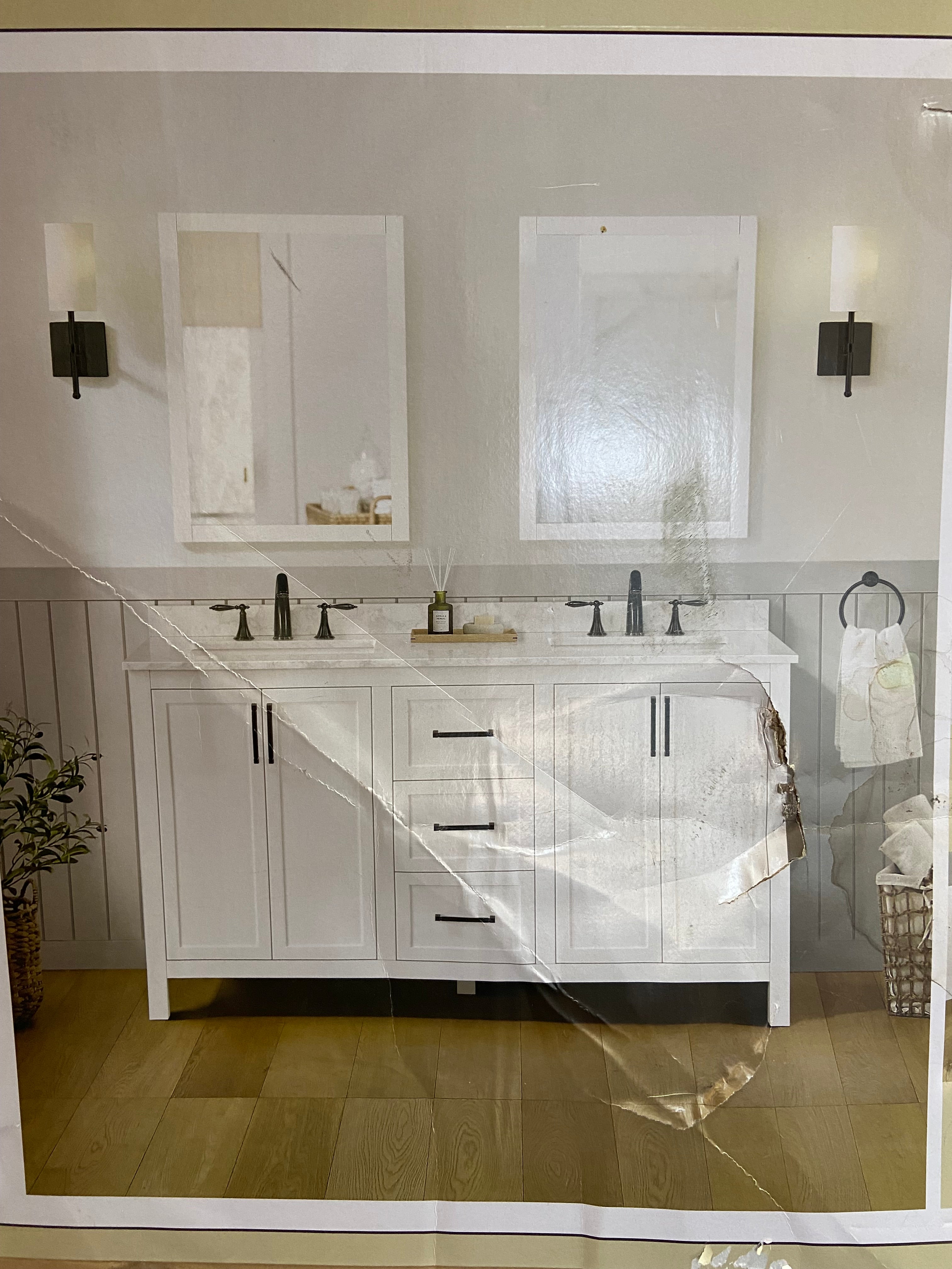 Allen +Roth Lenoir 60-in White Undermount Double Sink Bathroom Vanity with White Engineered Marble Top