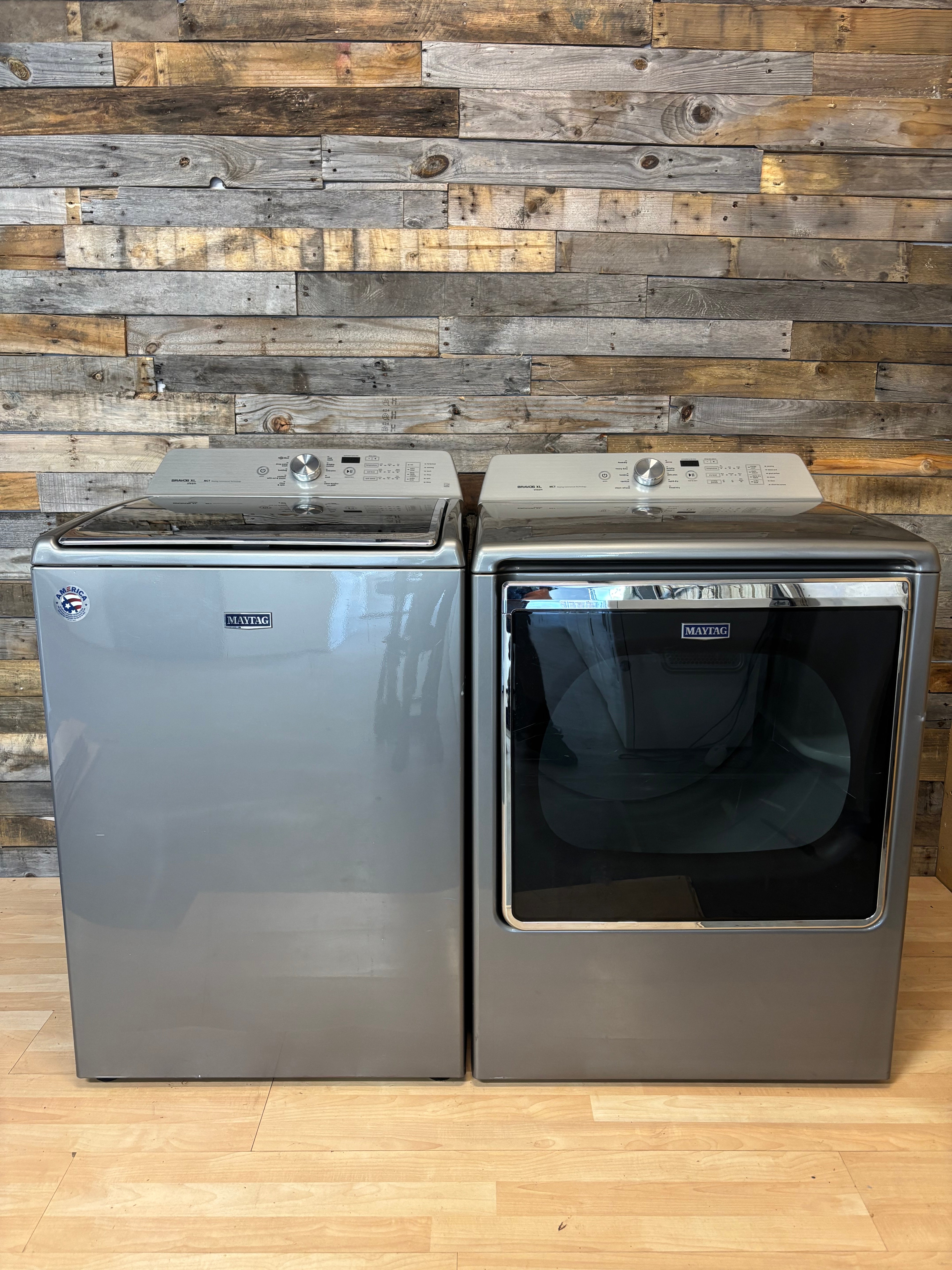 Grey Maytag Bravos XL Direct Drive Top Load Set