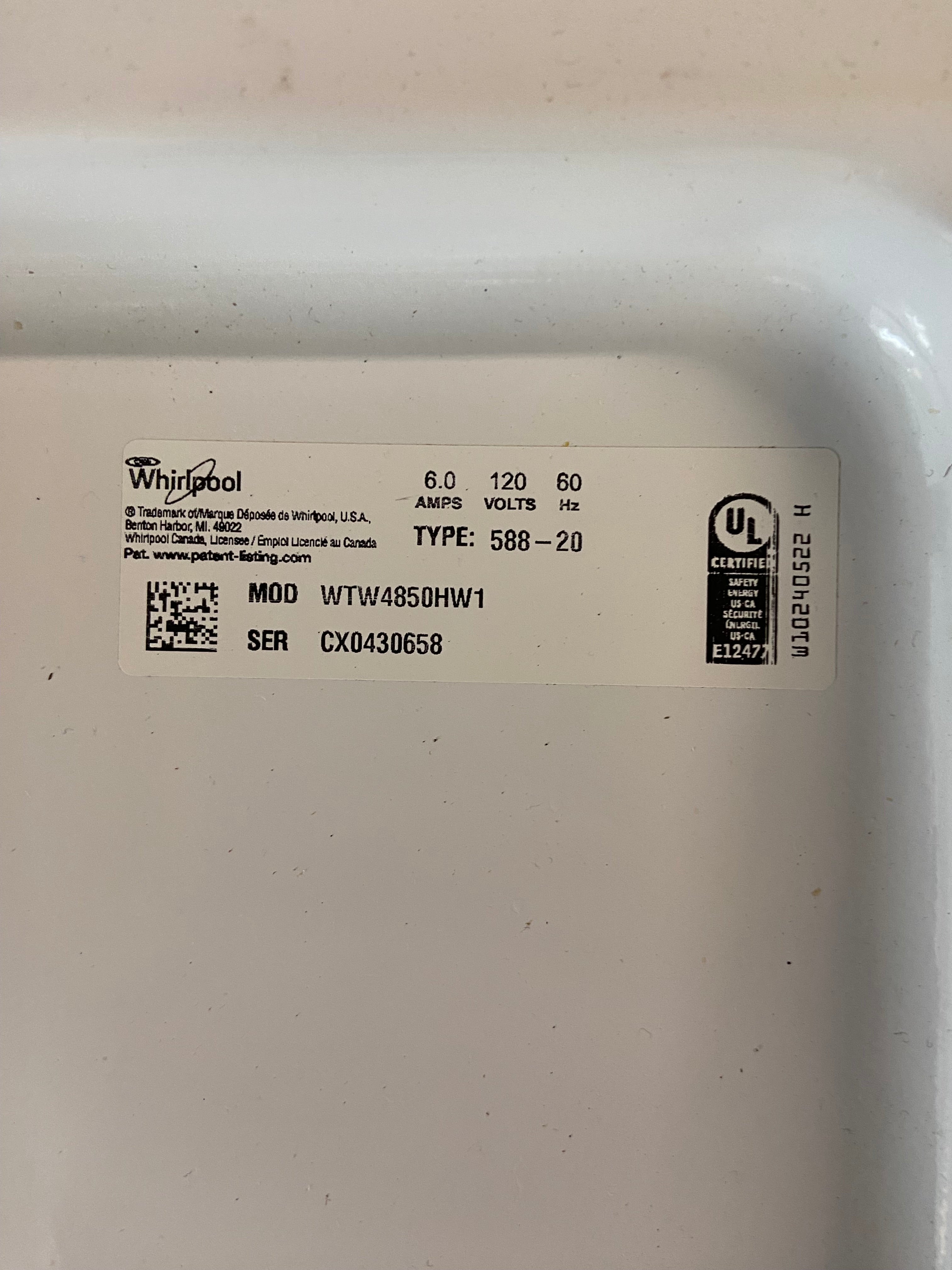 Whirlpool White Top Load Washer