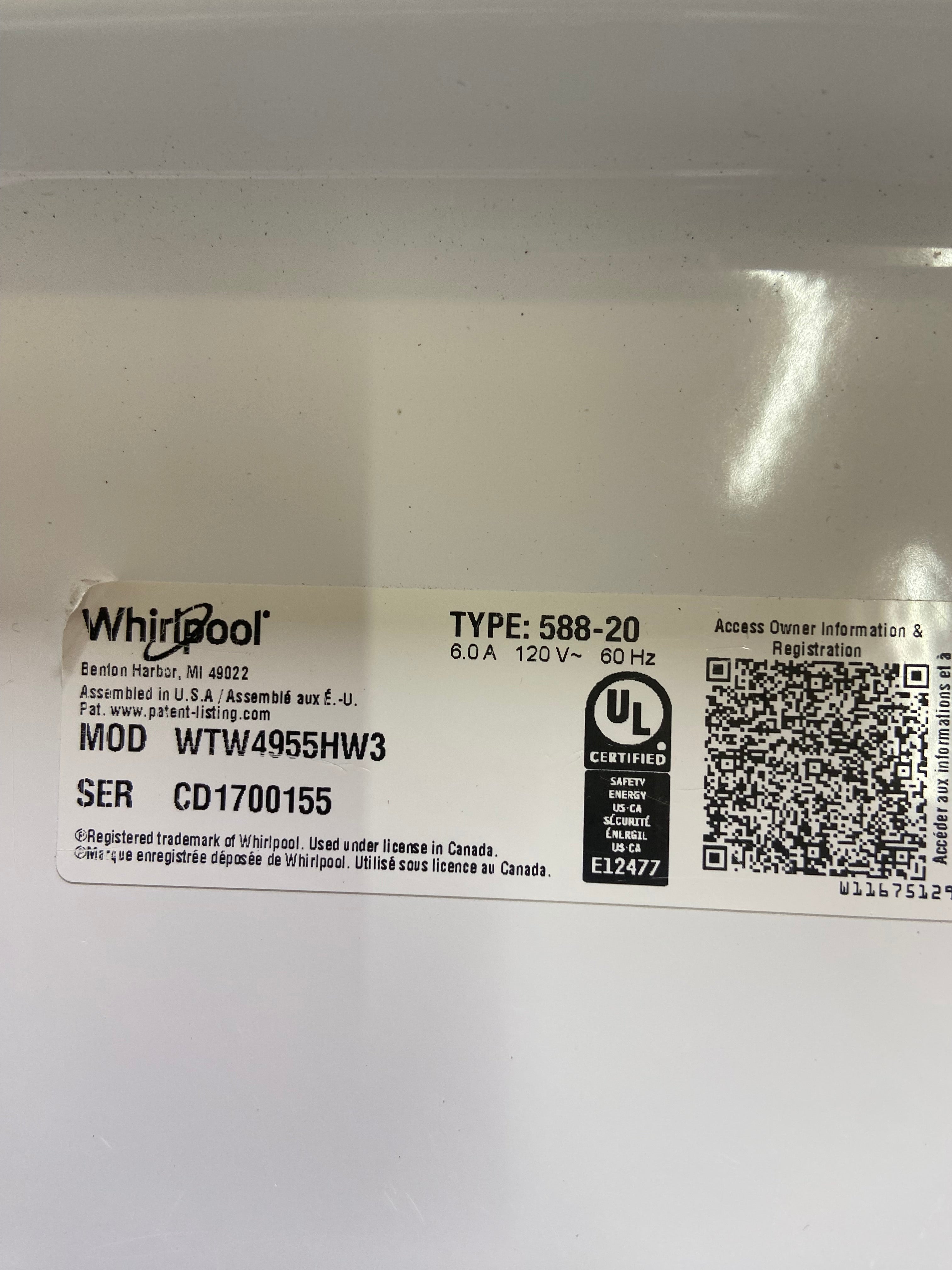 Whirlpool Grey Face Large Capacity Top Load Washer