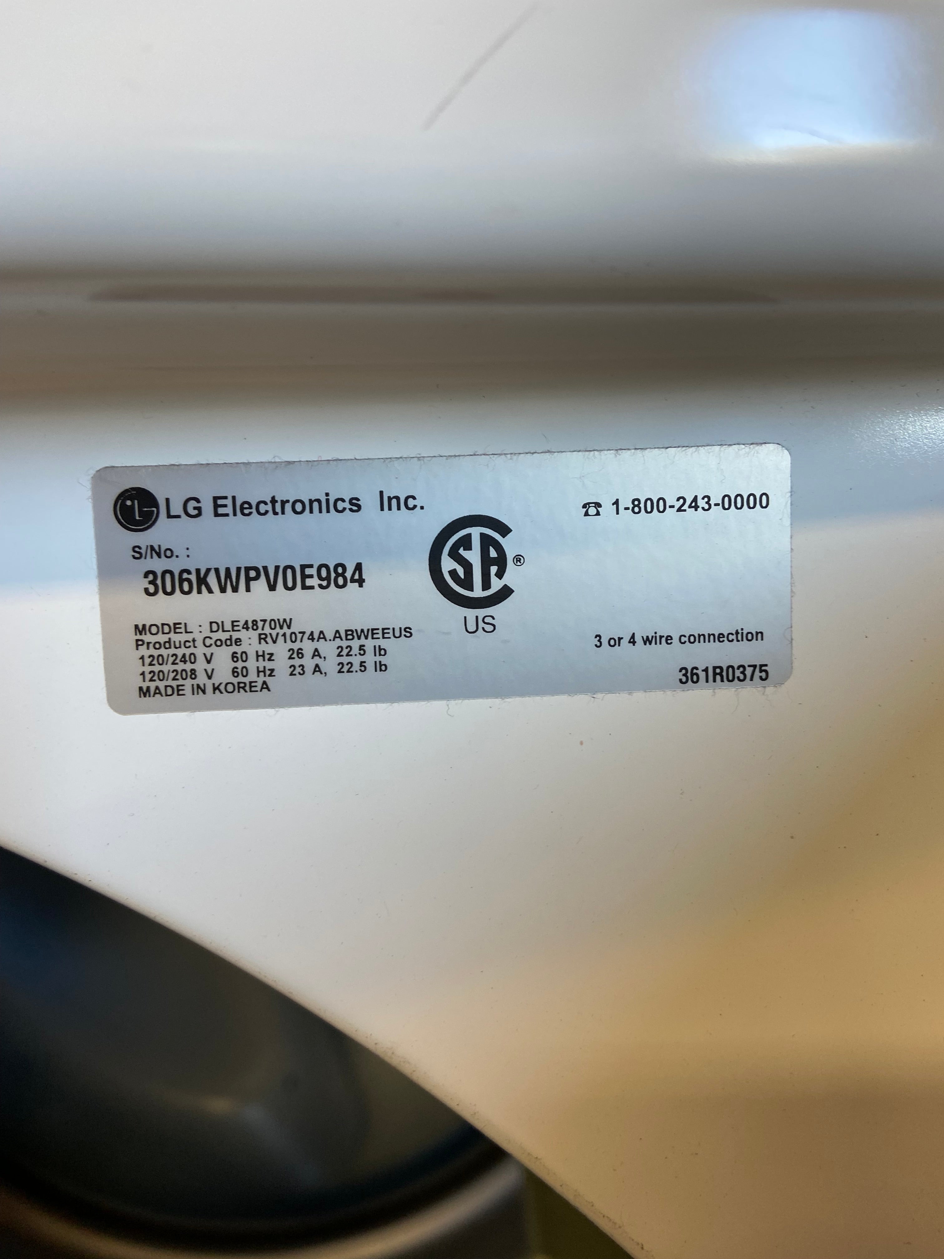 LG White Large Capacity Dryer