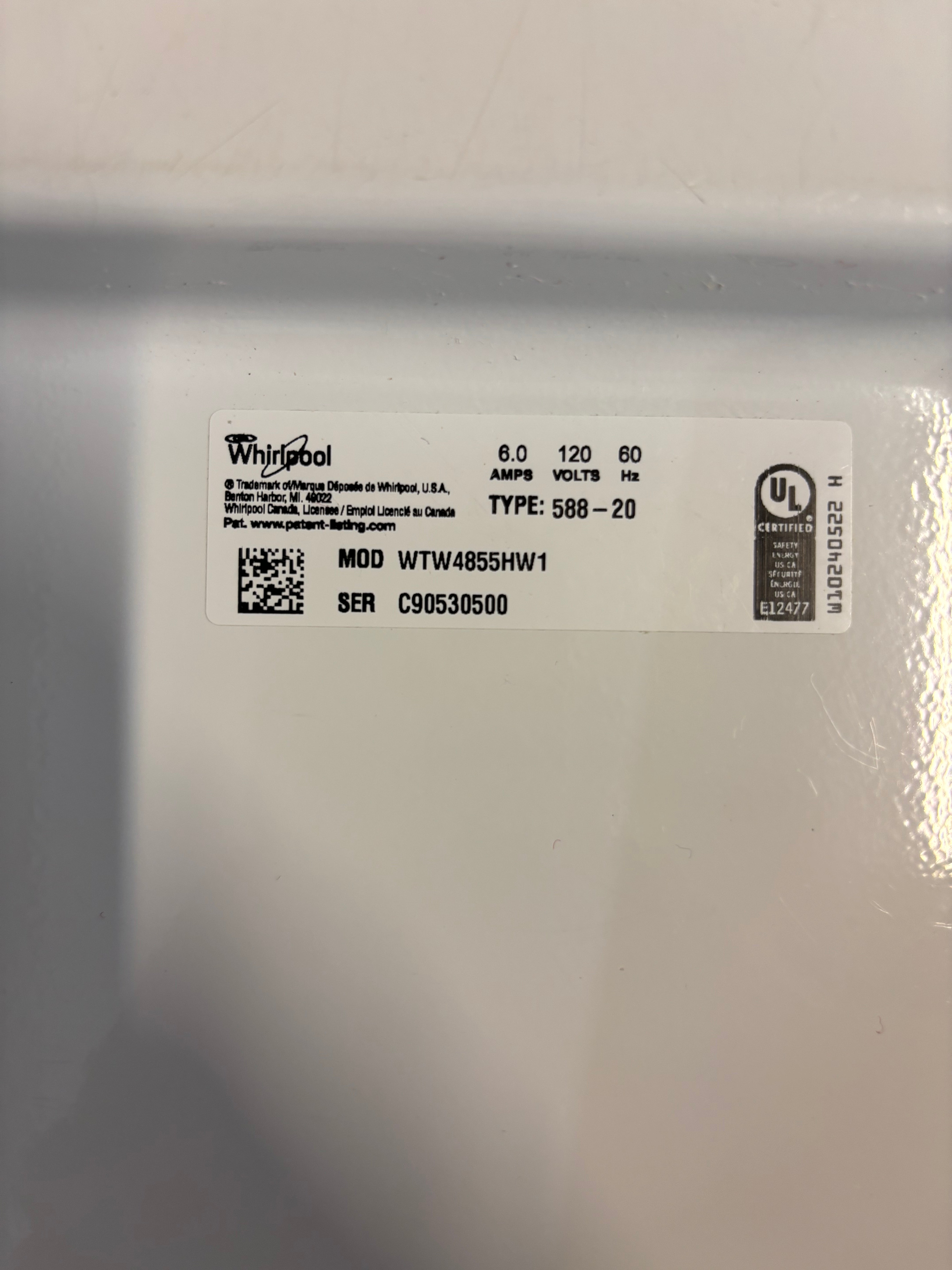 White Face Whirlpool Top Load Washer