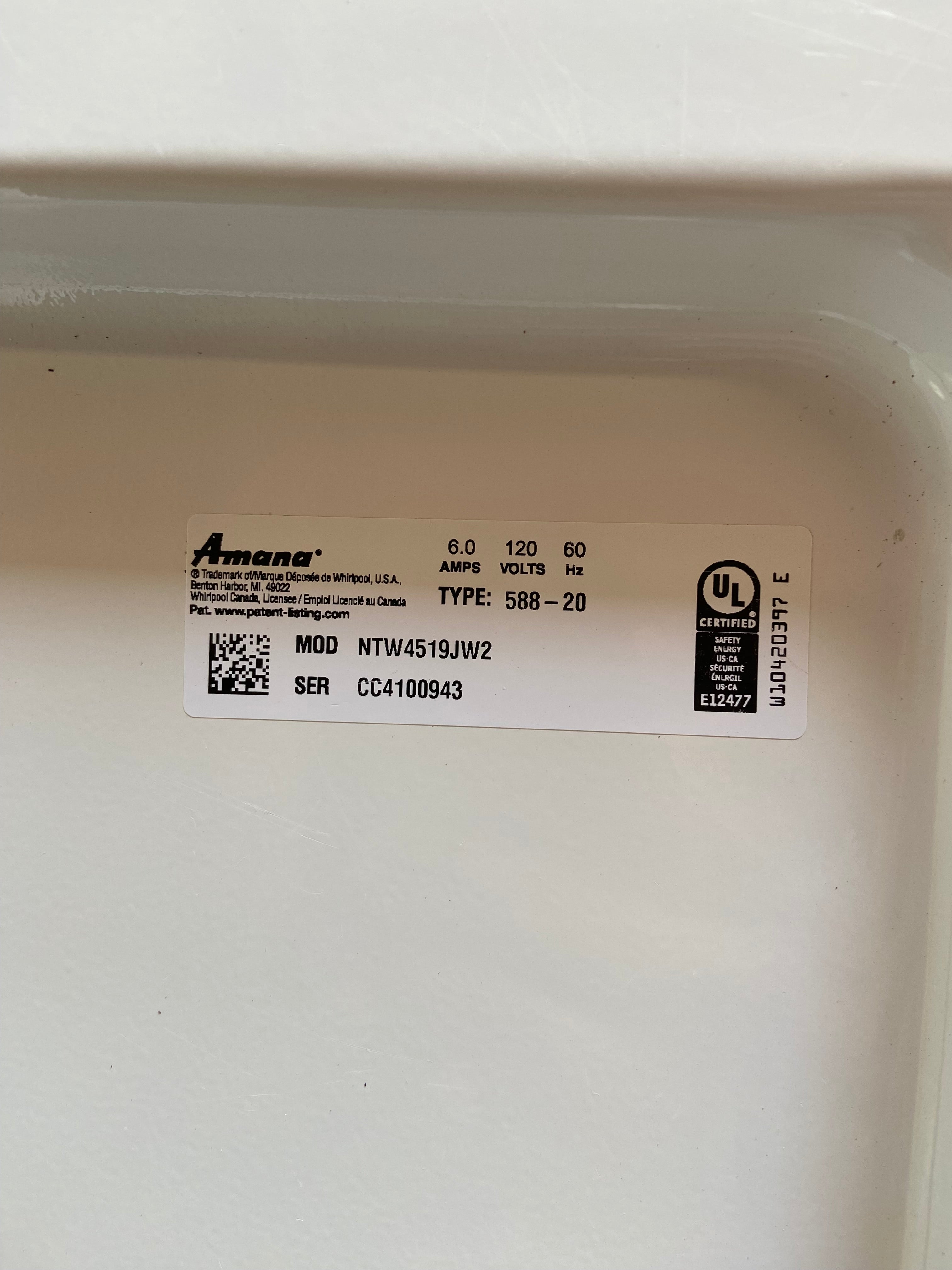 Amana Large Capacity Top Load Washer