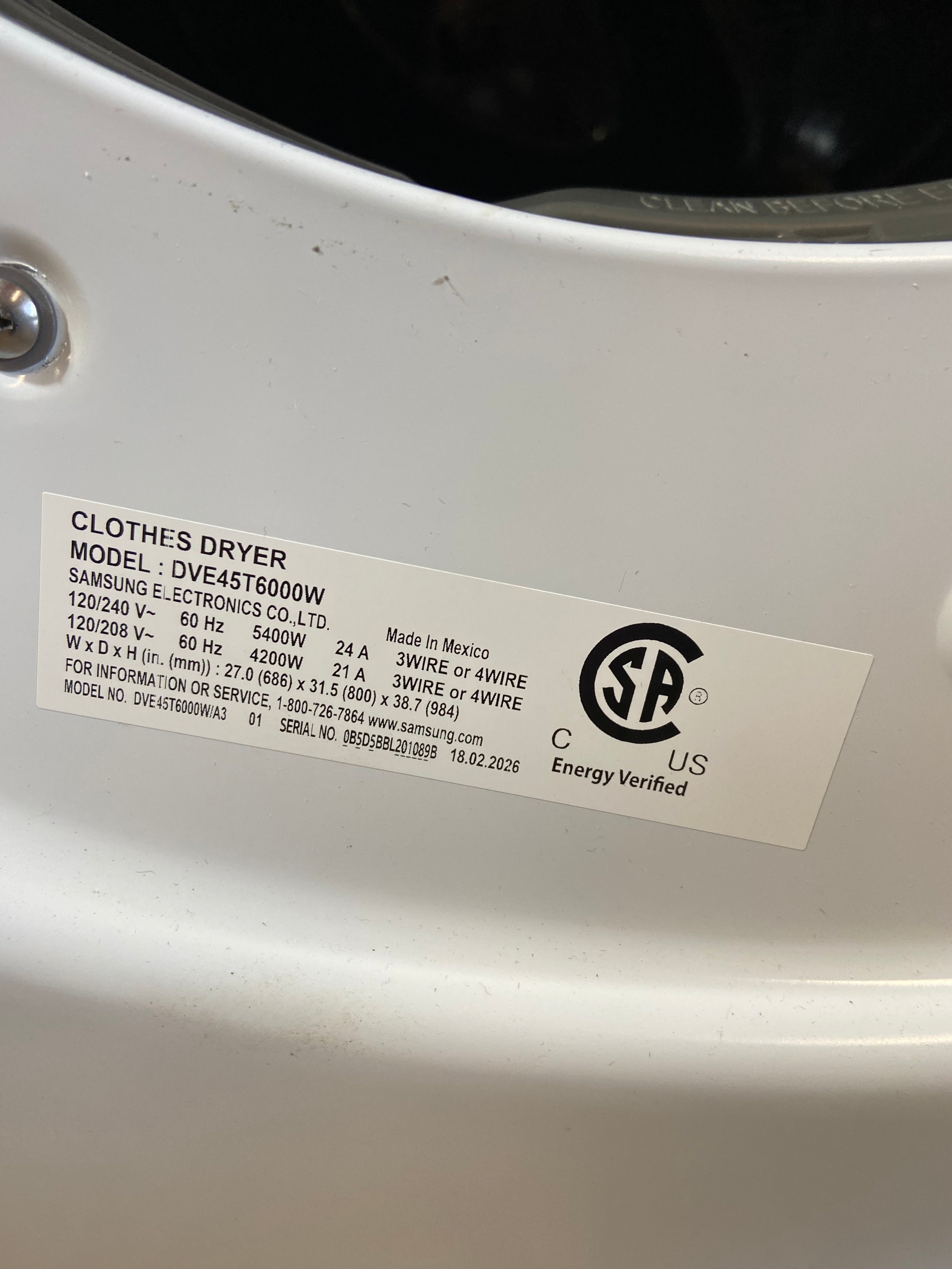 Samsung Front Load Style Large Capacity Dryer