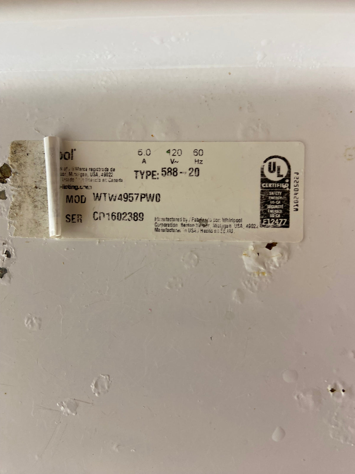 Whirlpool 2in1 removable agitator washing machine