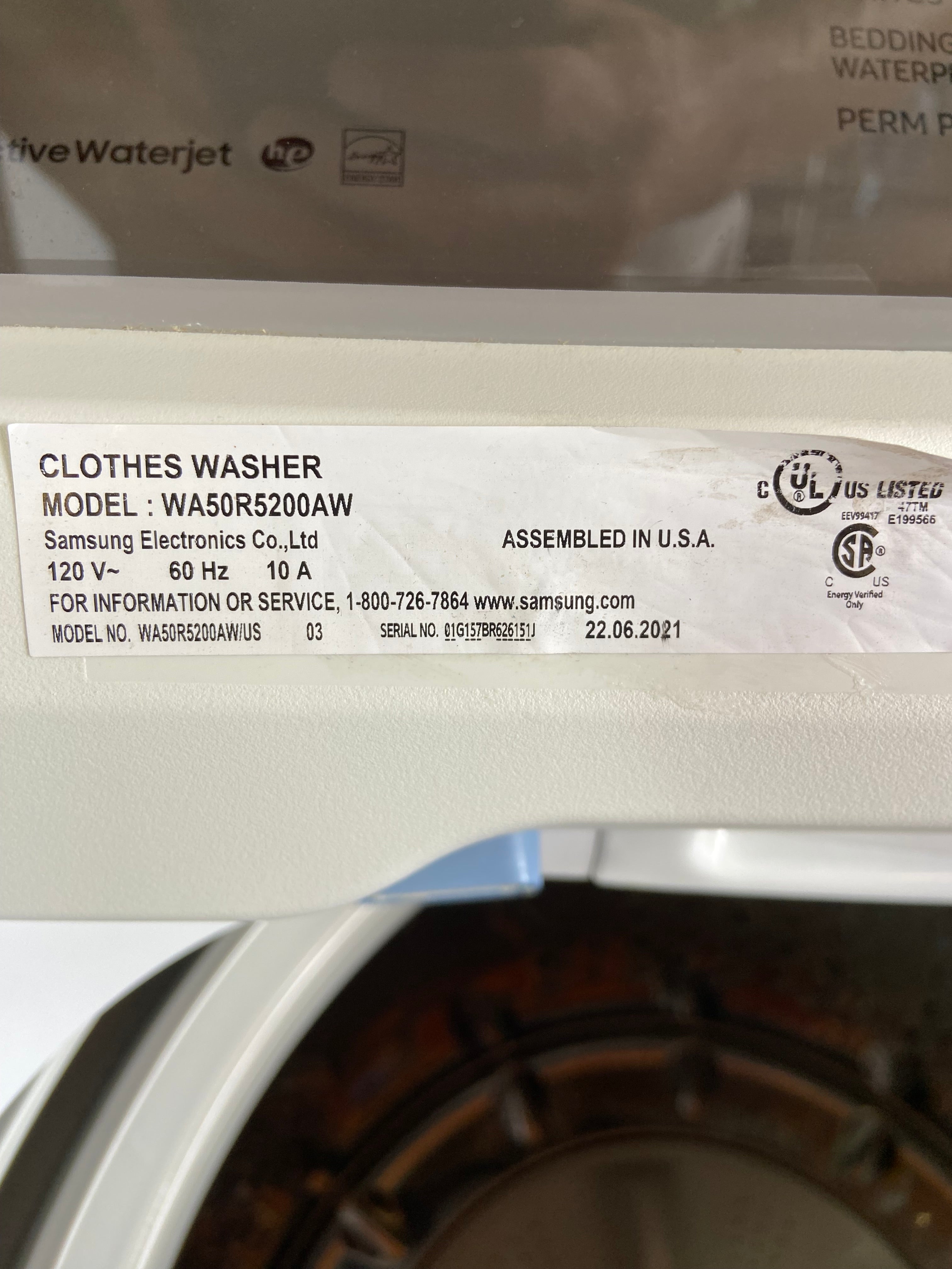 Samsung Top Load Washer with 5.0 Cu. Ft. Capacity, 10 Wash Cycles, Active WaterJet