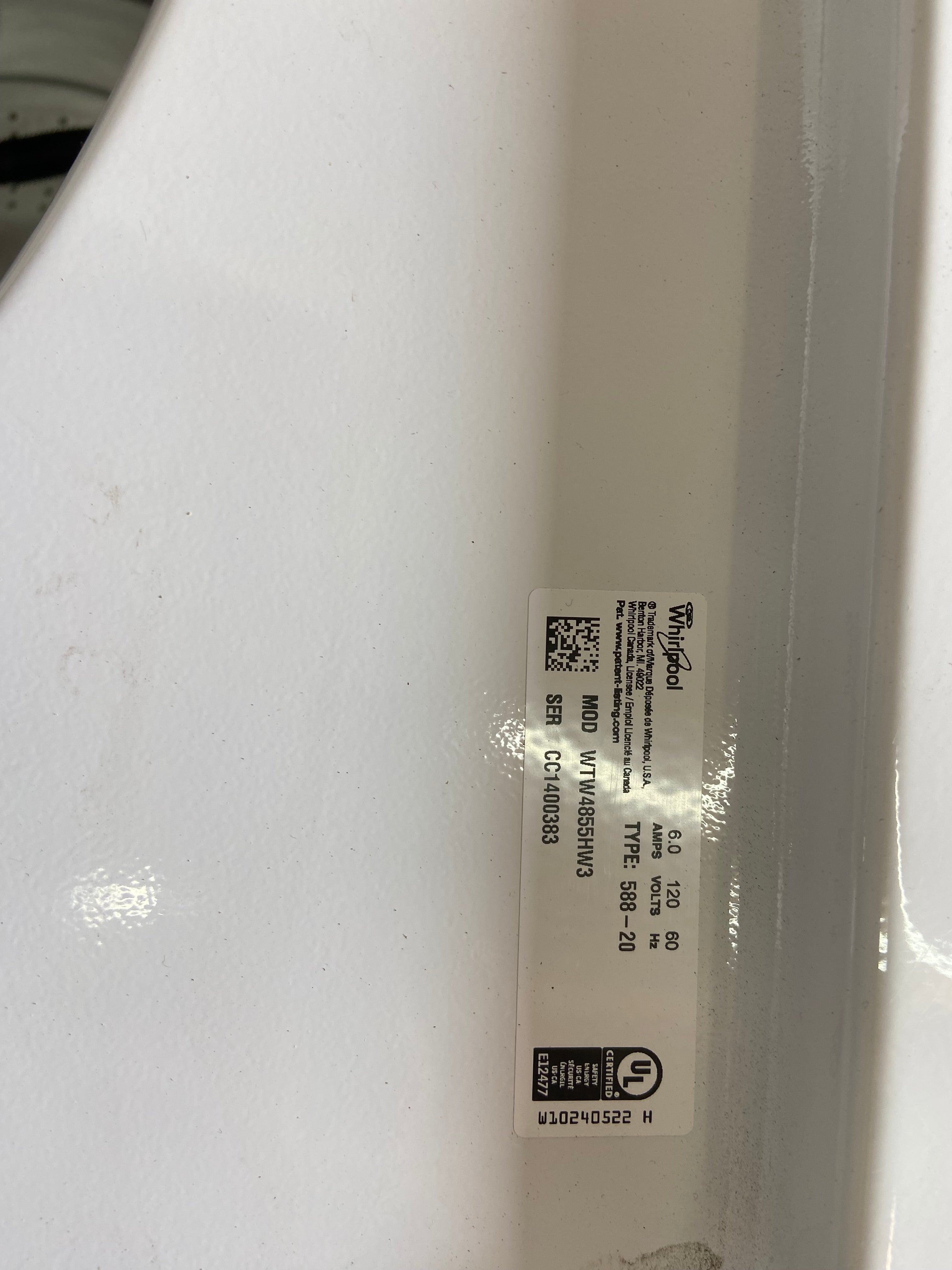 Whirlpool White Panel Top Load Washer