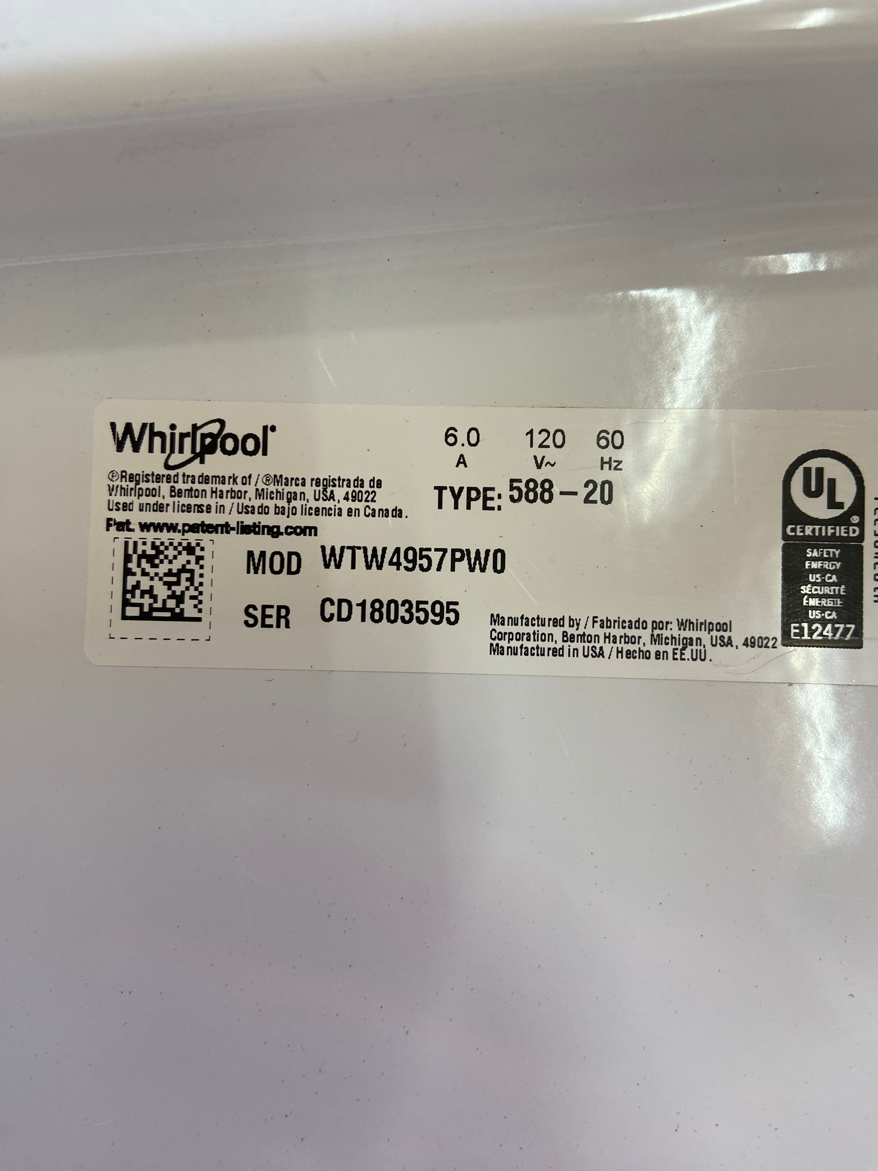Whirlpool 2in1 Removable Agitator Washer