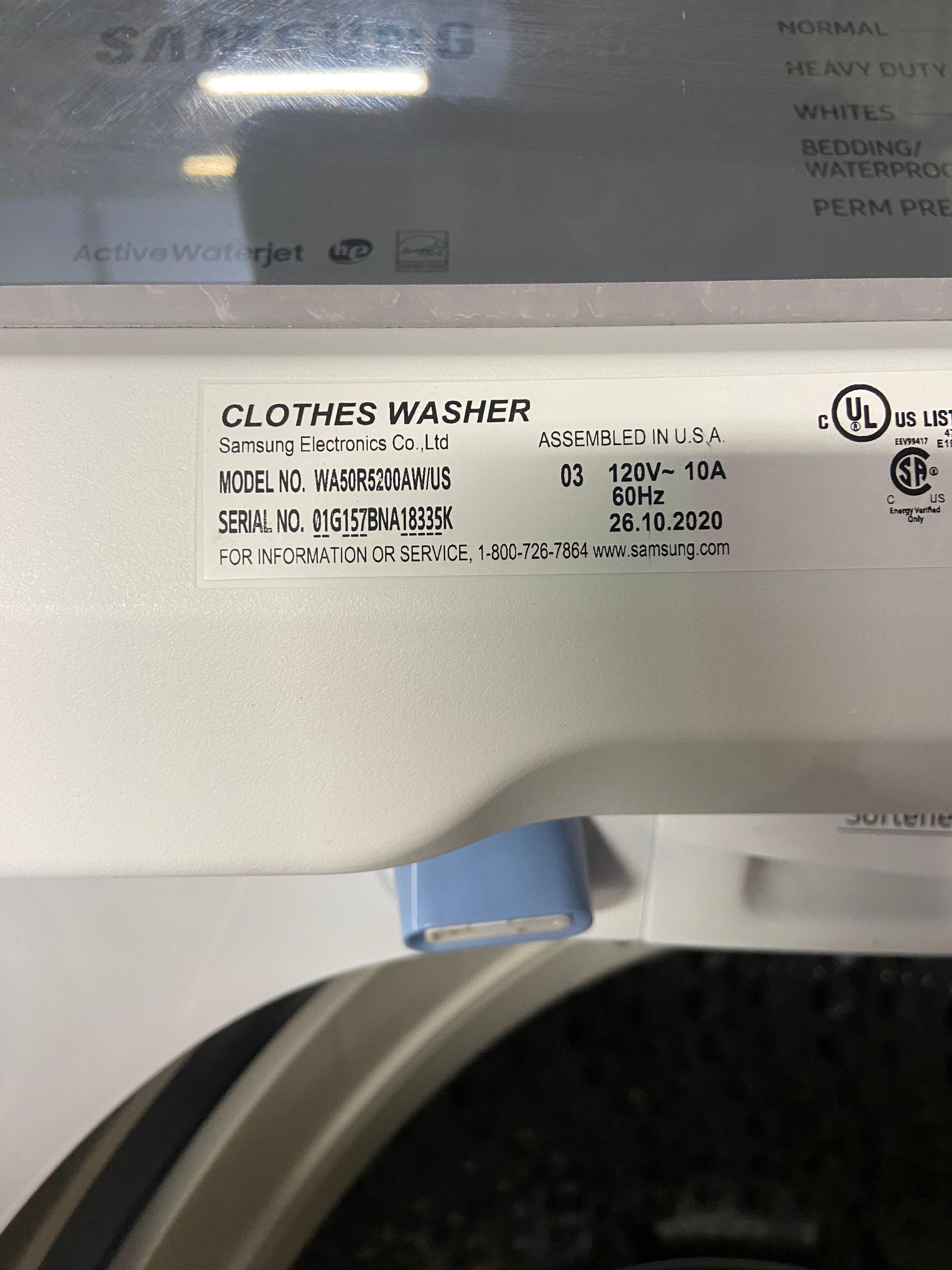Samsung White Top Load Washer