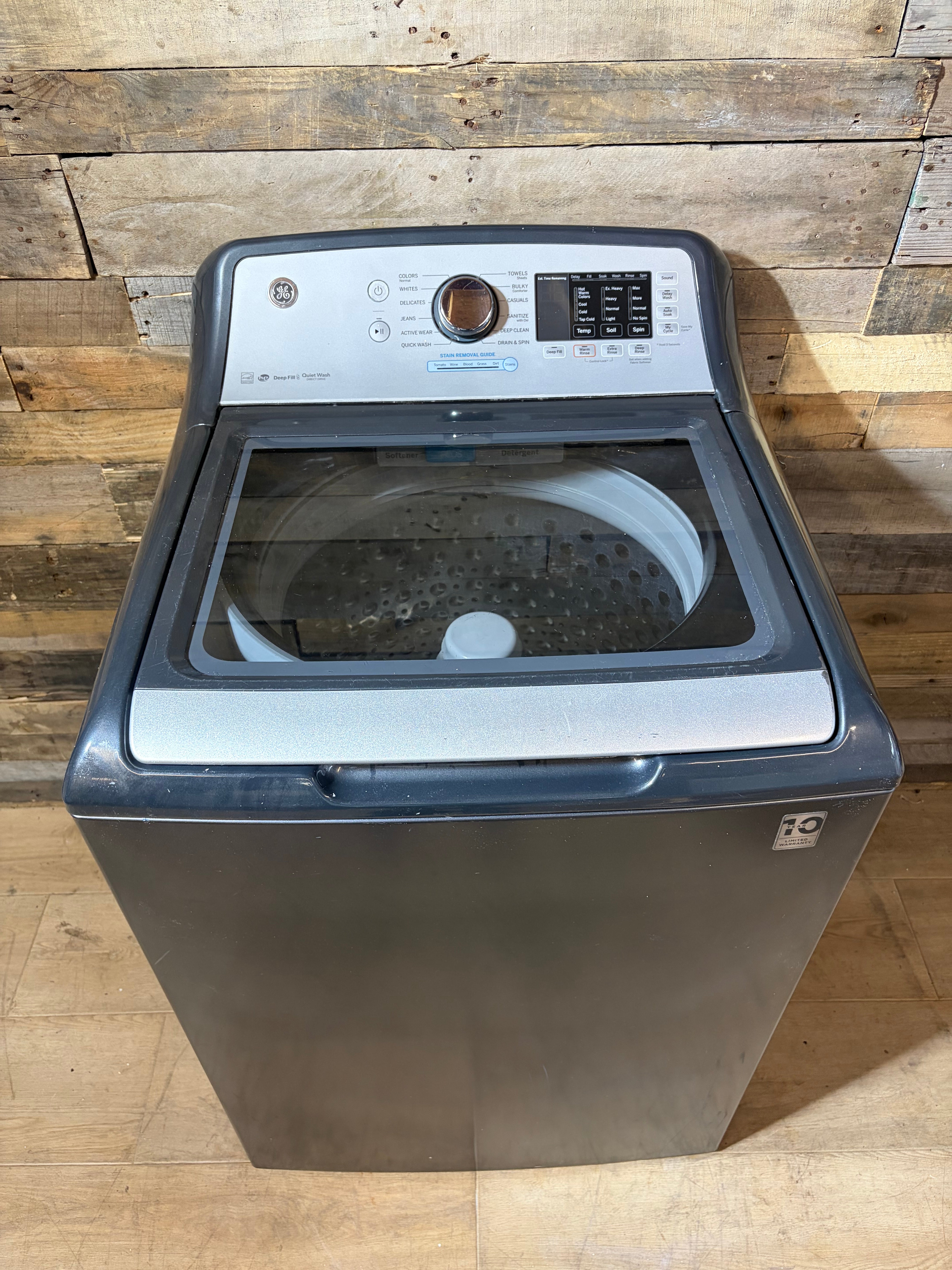 Grey GE Large Capacity Top Load Washer With Agitator