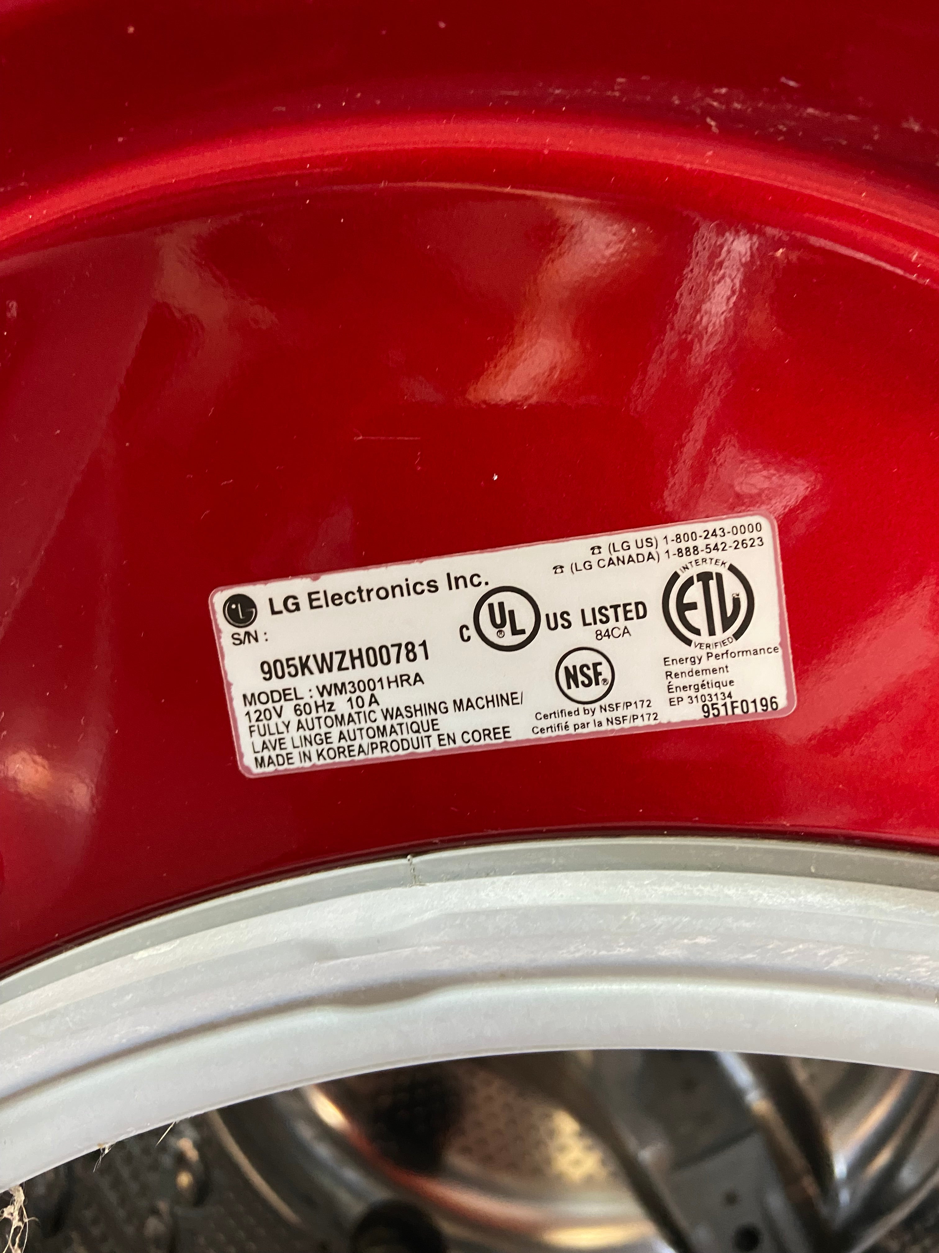 Red LG Front Load Washer & Dryer Set With Pedestals