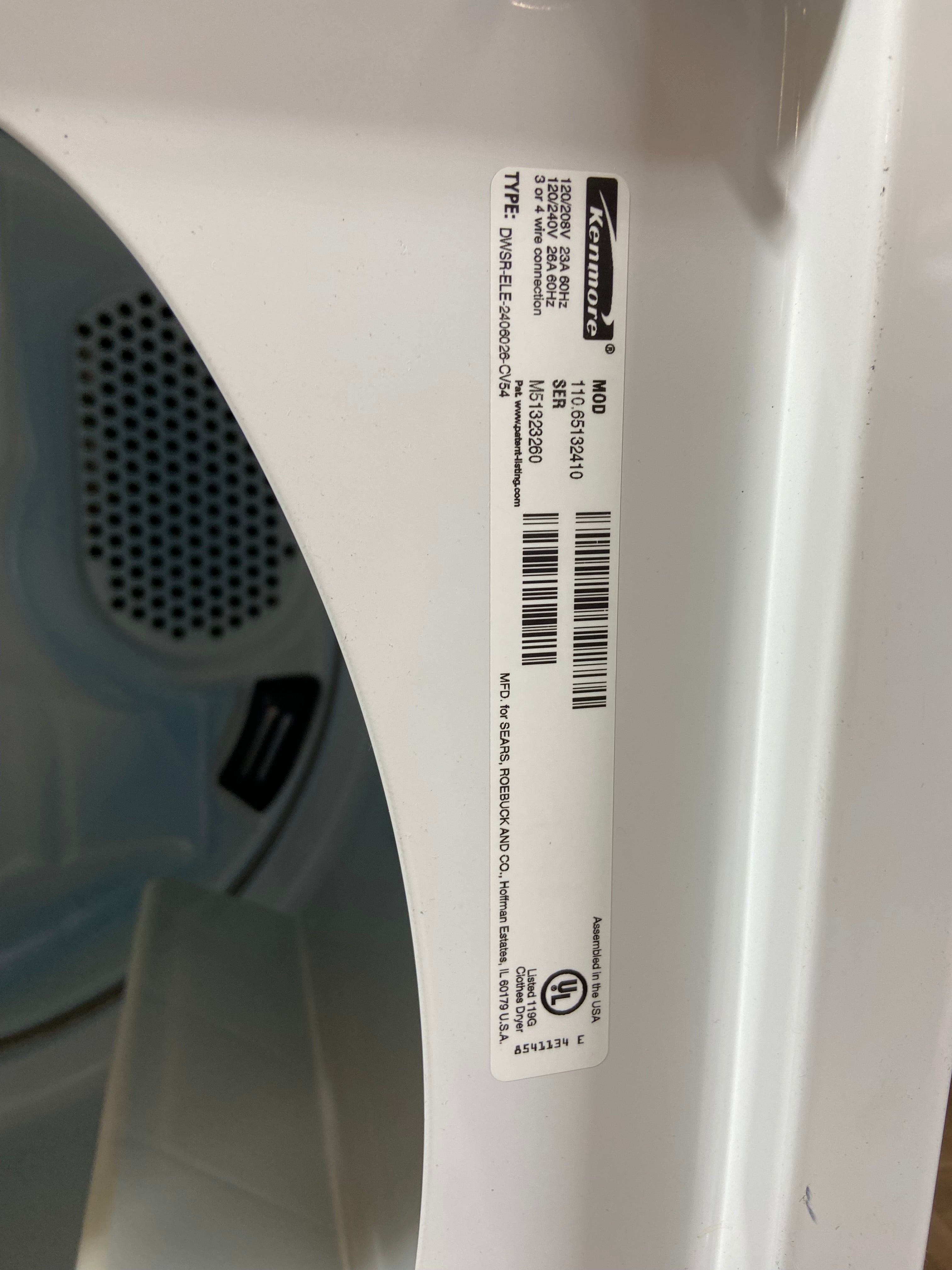 Kenmore Large Capacity Dryer