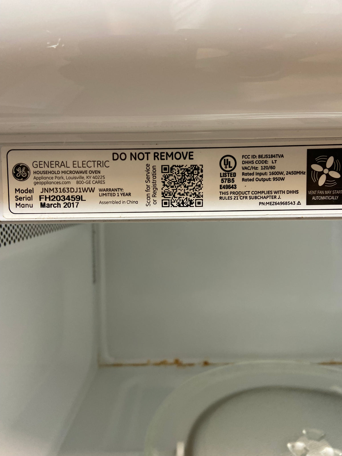 White GE Over The Range Microwave