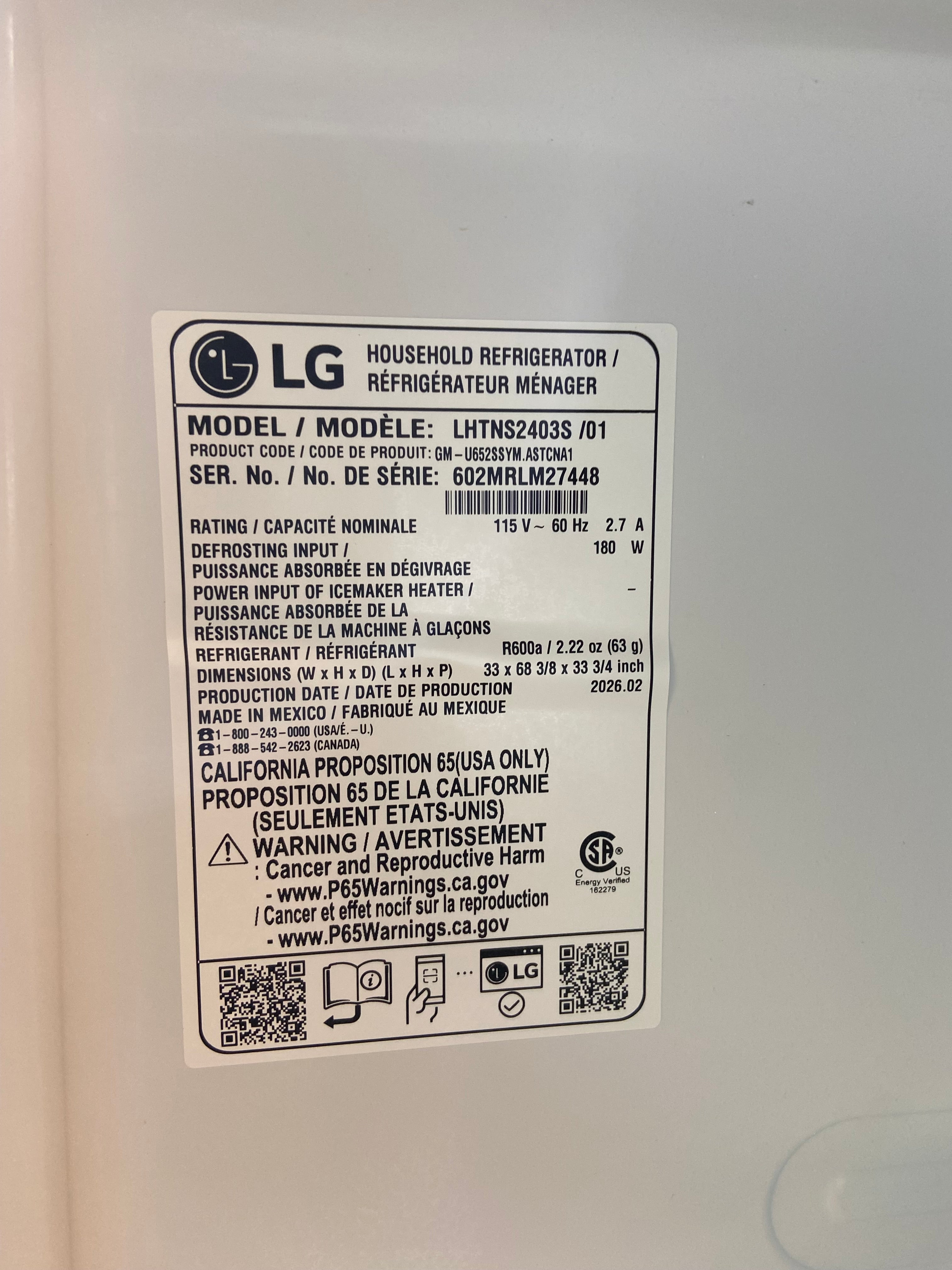 LG 33” 24 cu. Ft Stainless Steel Top Freezer Refrigerator
