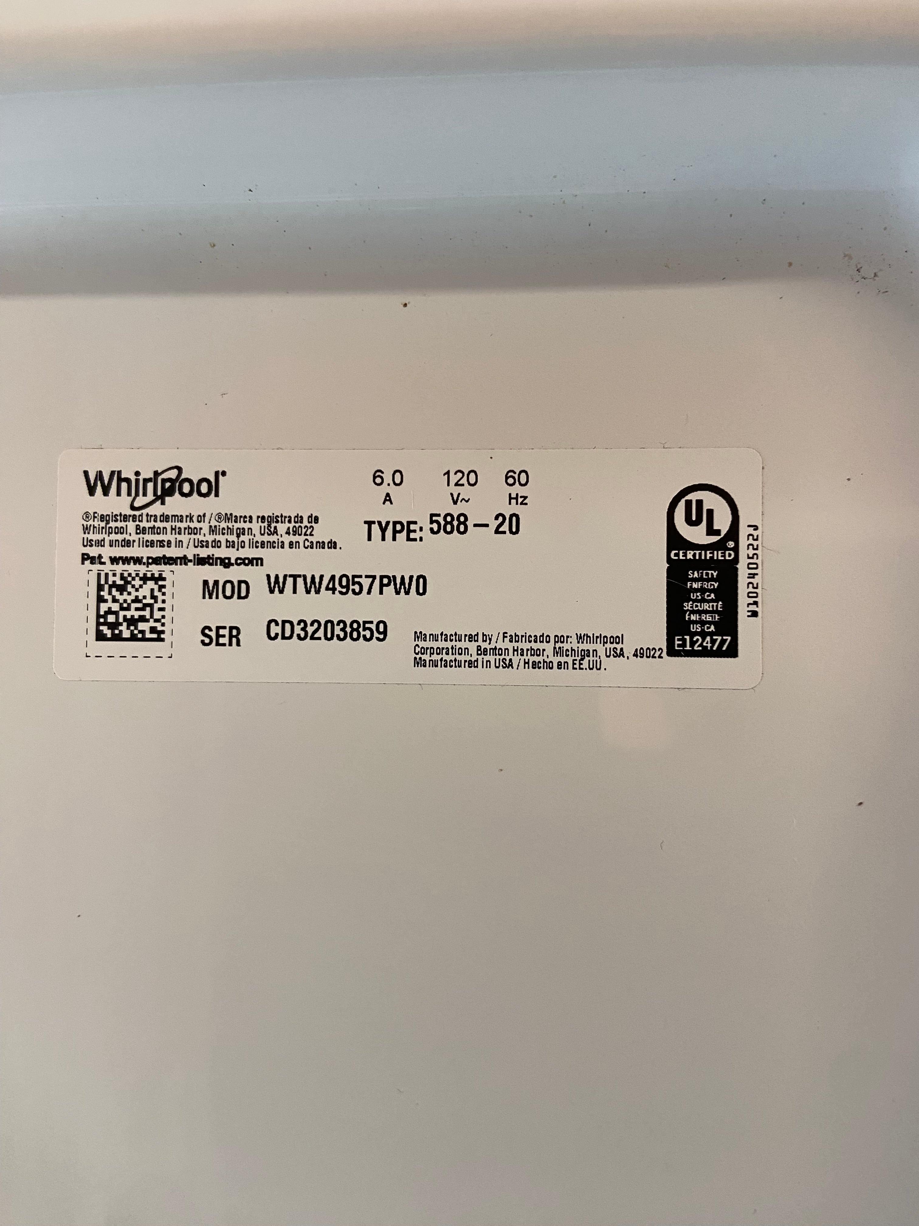 Whirlpool 2in1 Removable Agitator Washer